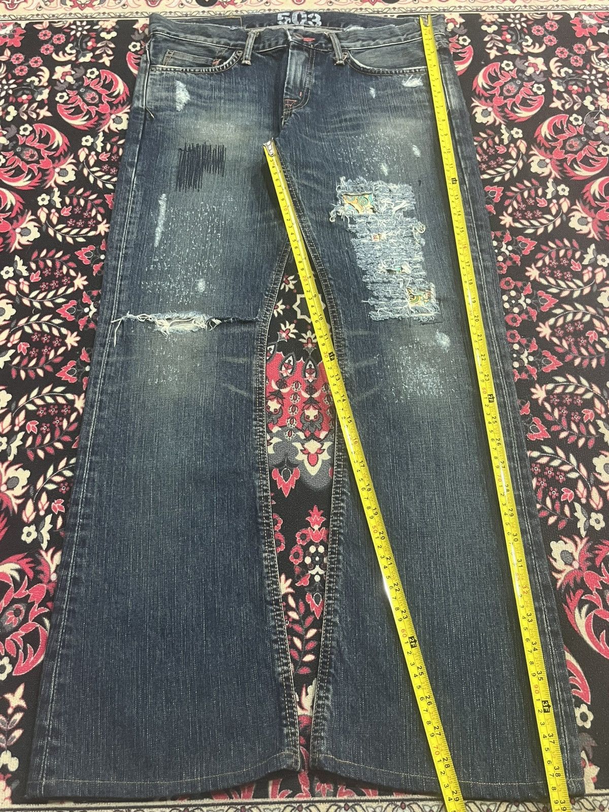 Tornado Mart Vintage Japan Edwin Miss 503 Dark Blue Distressed Flare Jean Size 31" - 13 Thumbnail