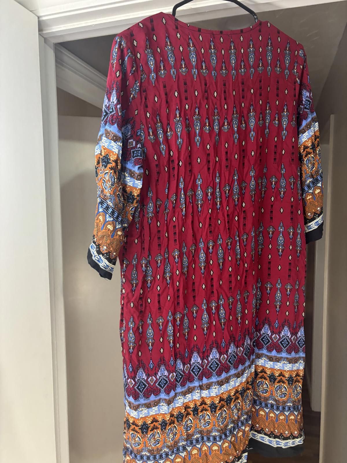 Designer Halife Boho Chic Tunic Dress - Vibrant Red & Colorful Print Size L / US 10 / IT 46 - 3 Thumbnail