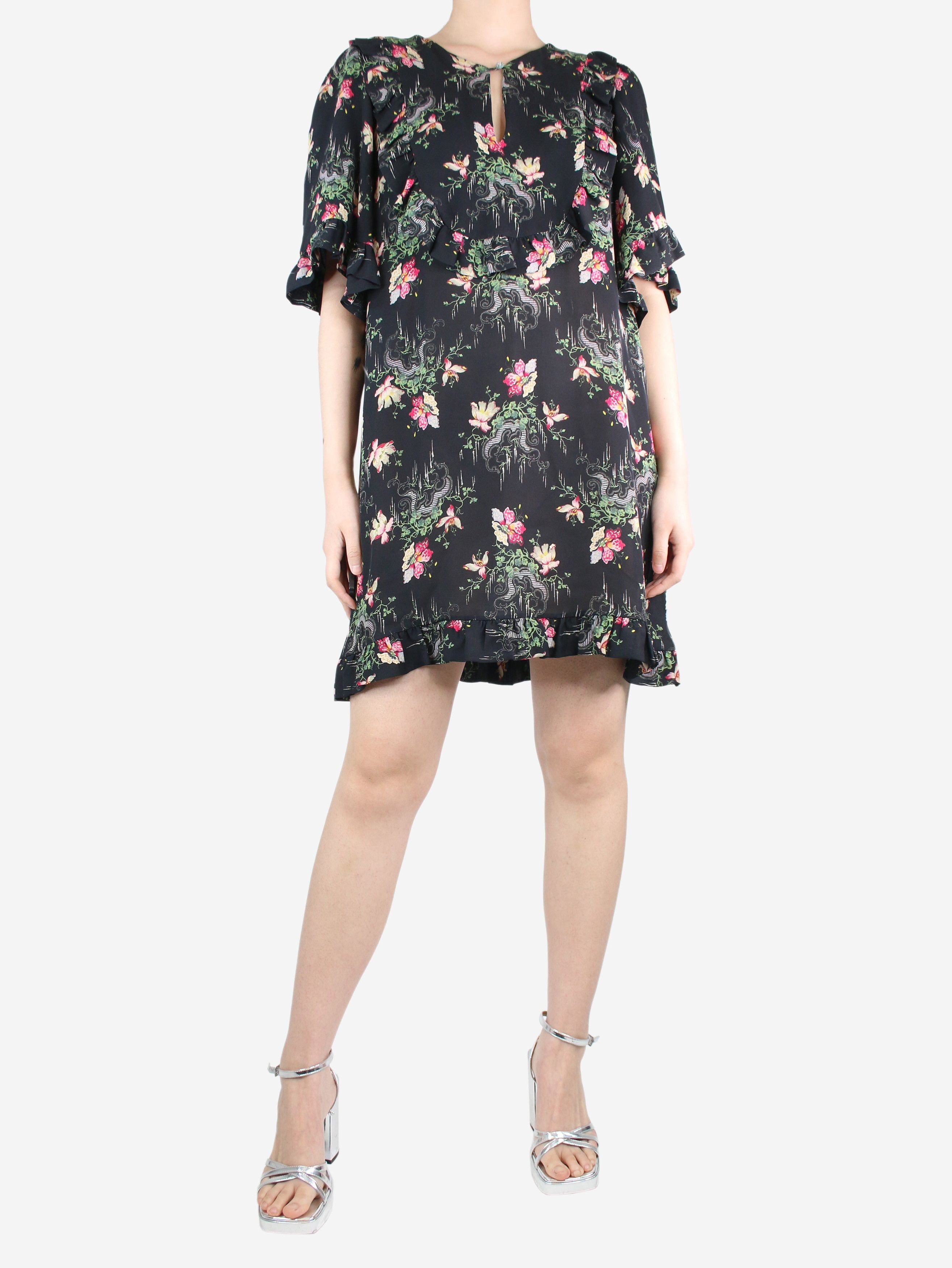 image of Vilshenko Black Flower Cloud Silk Ruffle Dress - Size Uk 12, Women's