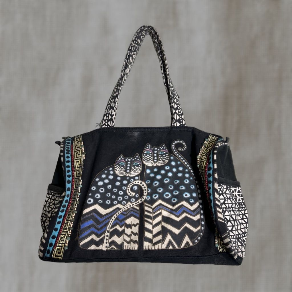 Doublet Laurel Burch Double Handle Top Zip Small Duffle Bag Cats Black 14.5x5.5x8.5 Size S / US 4 / IT 40 - 1 Thumbnail