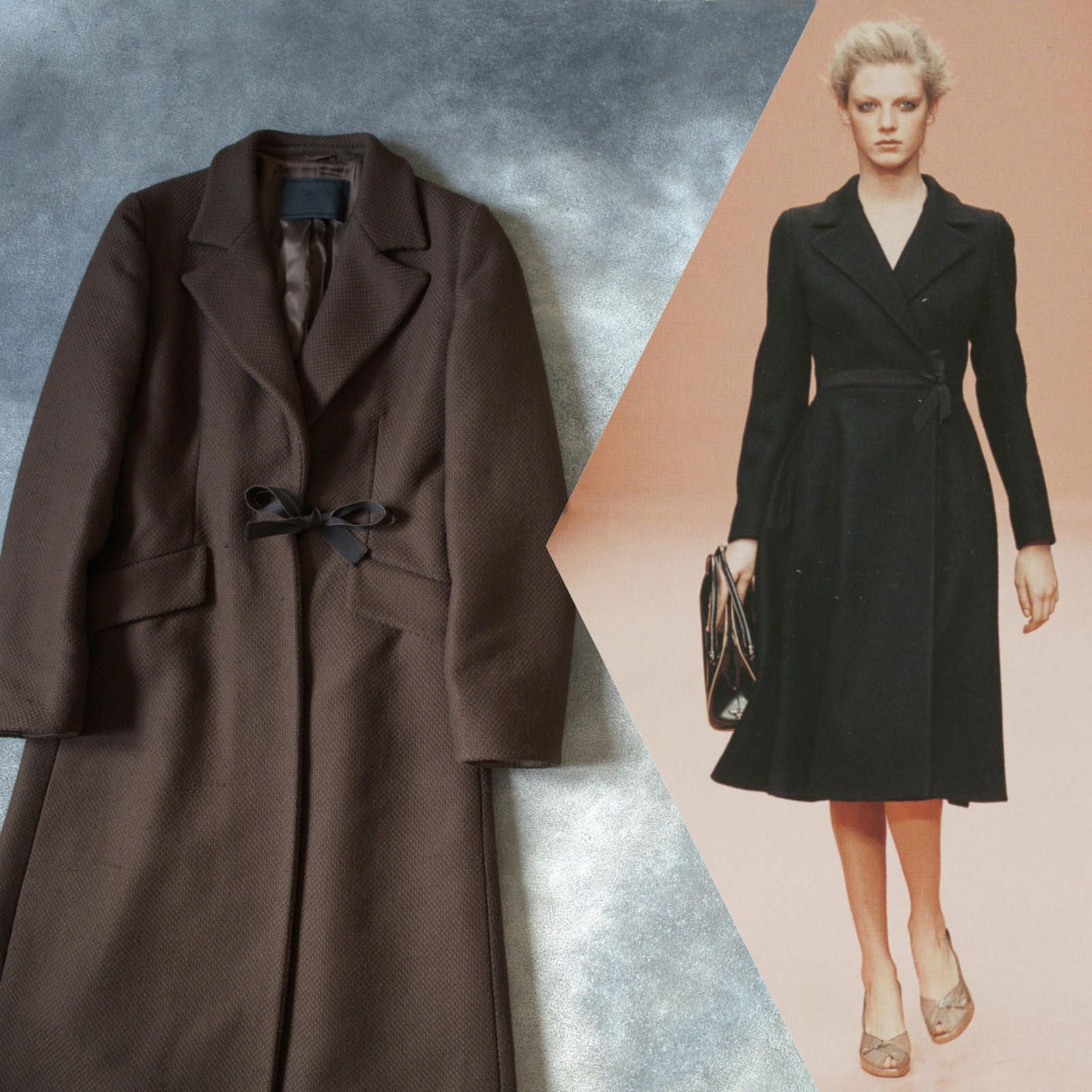 Prada F/W 2000 Prada RUNWAY Chocholate Wool Laces Bow Coat Size M / US 6-8 / IT 42-44 - 1 Thumbnail