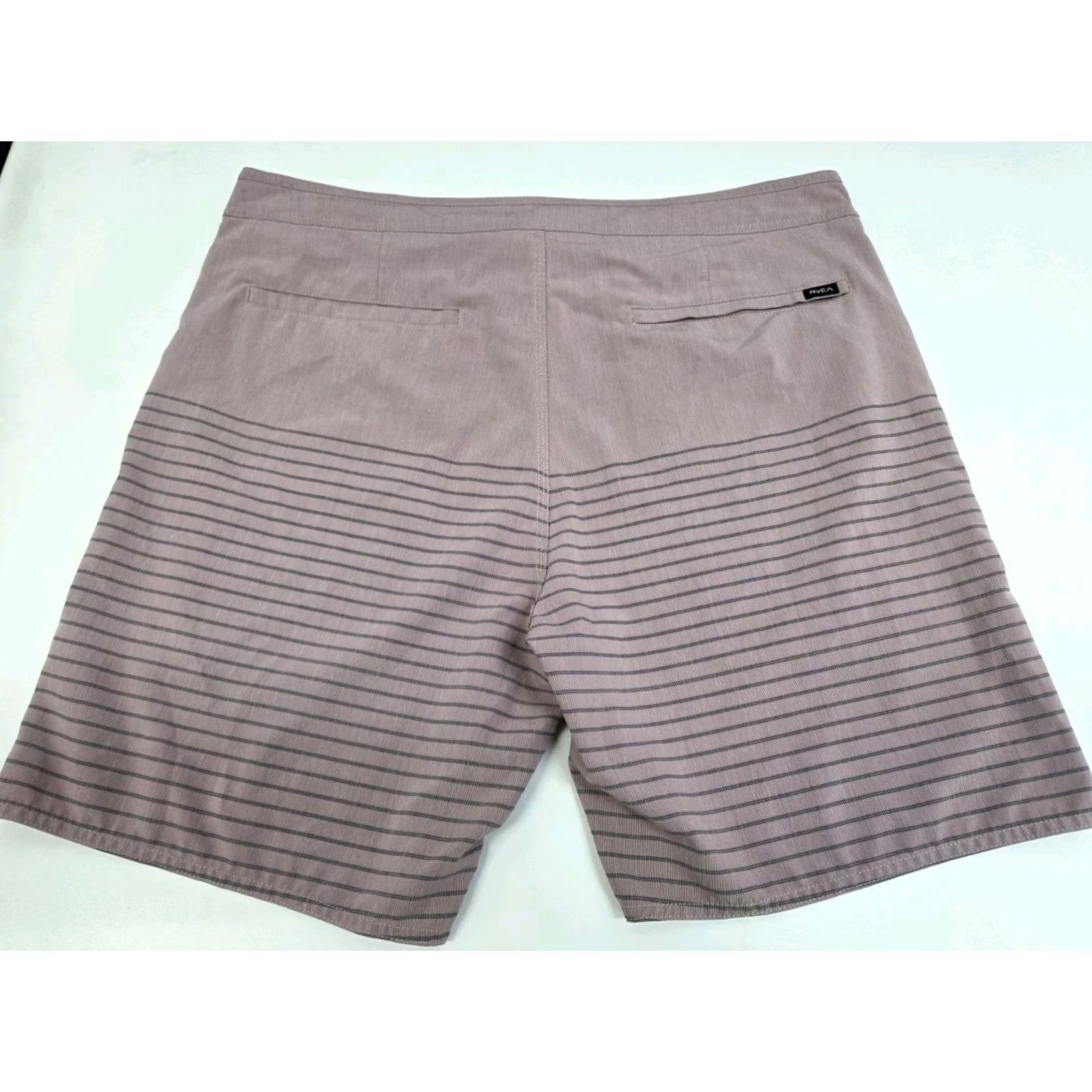 RVCA RVCA Mens Board Shorts 38 Striped Drawstring Back Pocket Zip Lavender/Grey Beach Athleisure Mens Bottom Size US 38 / EU 54 - 3 Thumbnail