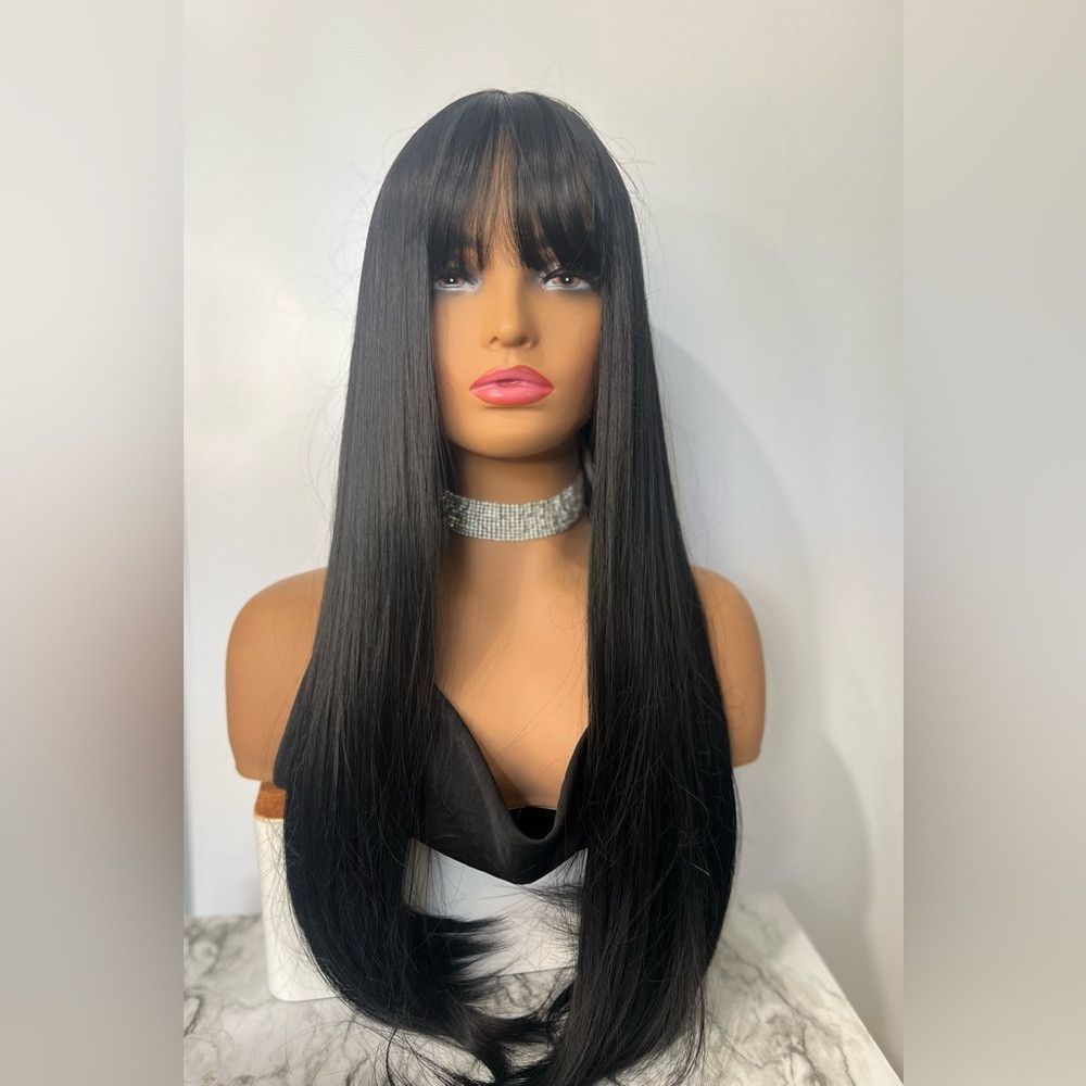 Other 33 Inch Long Black Wig With Bangs Thick beautiful Straight Size ONE SIZE - 2 Thumbnail