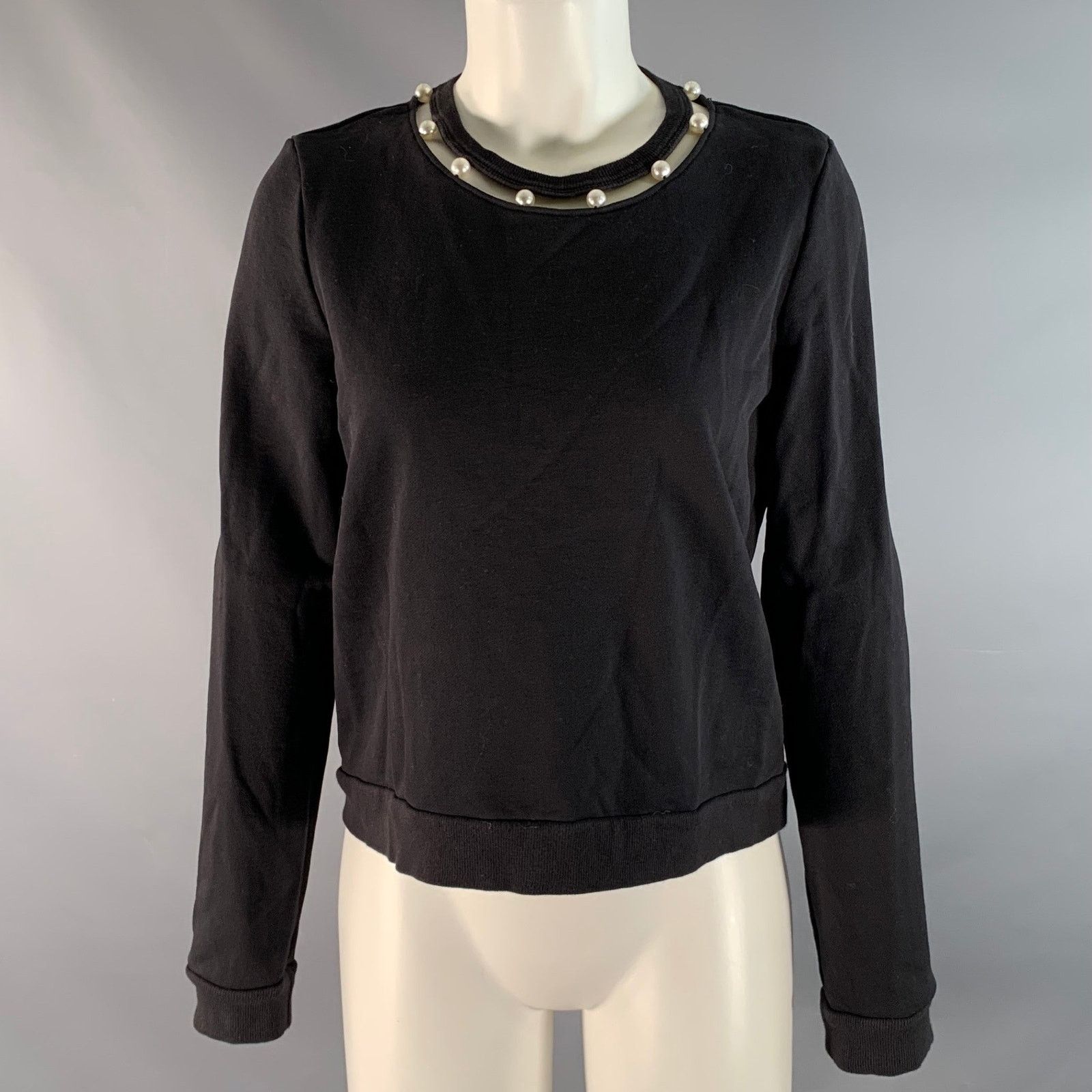 REBECCA MINKOFF Size L Black Silver Cotton Cutout Sweater
