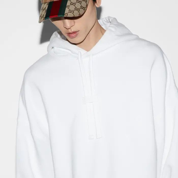 Gucci oc11z0226 Cotton Jersey Hooded Sweatshirt in White Size US L / EU 52-54 / 3 - 5 Thumbnail