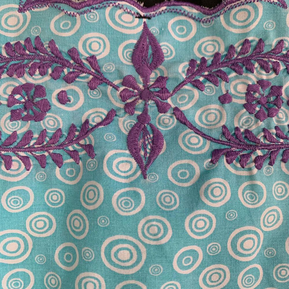 Designer Pre Owned Blue Printed Embroidered Hand Made Blouse L Size L / US 10 / IT 46 - 3 Thumbnail