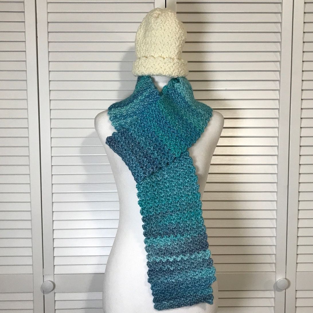Handmade NWT Handmade Crocheted Beige Multicolor Beanie Scarf 92” Size ONE SIZE - 1 Thumbnail