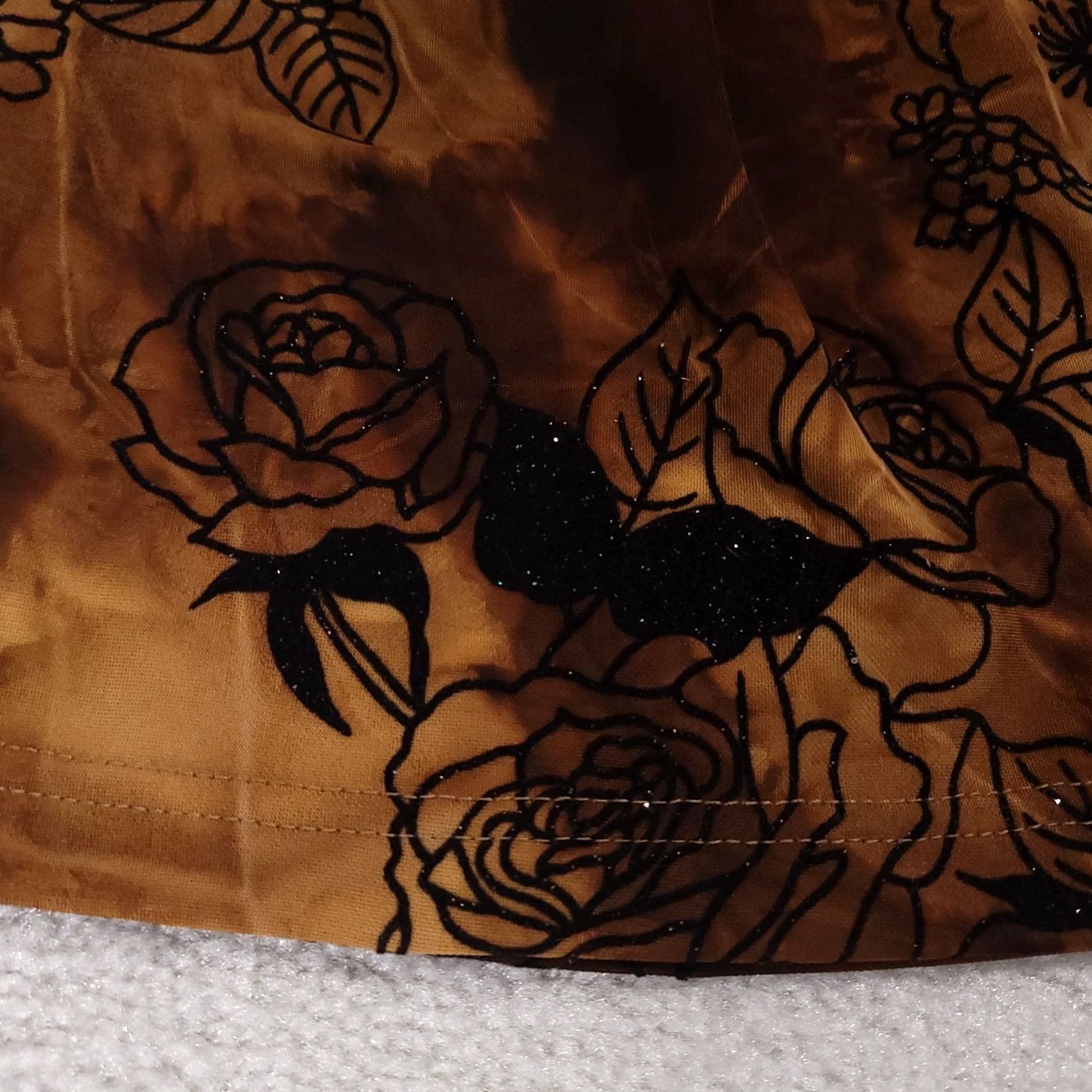 Vintage VINTAGE CARTISE INTERNATIONAL Crop Top Shirt Womens Brown Floral Velvet Glitter Boho Casual Short Sleeve 90s Womens Size XL / US 12-14 / IT 48-50 - 5 Thumbnail