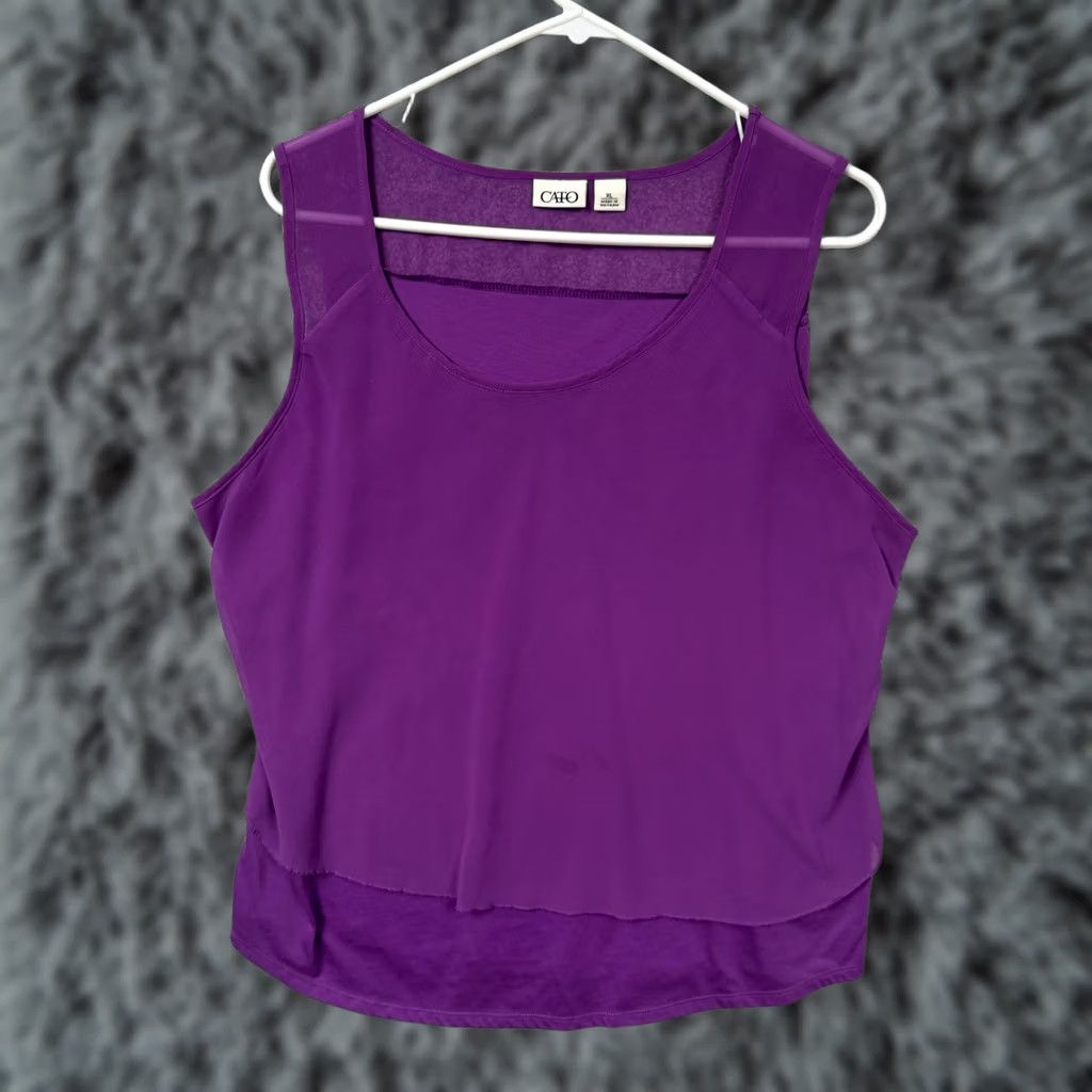 Vintage COQUETTE OFFICE SIREN Spring Tank Top XL Purple Sleeveless Scoop Neck Solid Lightweight Sheer Casual Women Tank Top Differences: 0 Size XL / US 12-14 / IT 48-50 - 1 Thumbnail