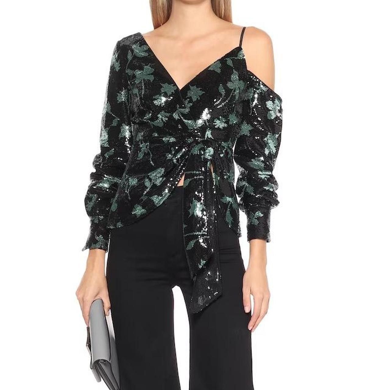 Self-Portrait Self-Portrait Black Leaf Sequin Wrap Top Size XS / US 0-2 / IT 36-38 - 1 Thumbnail