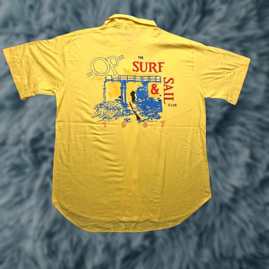 Ocean Pacific VINTAGE Ocean Pacific Button Shirt Mens XL Yellow 80s 1987 Surf Sail Graphic Print Short Sleeve Button-Up Size US XL / EU 56 / 4 - 1 Thumbnail