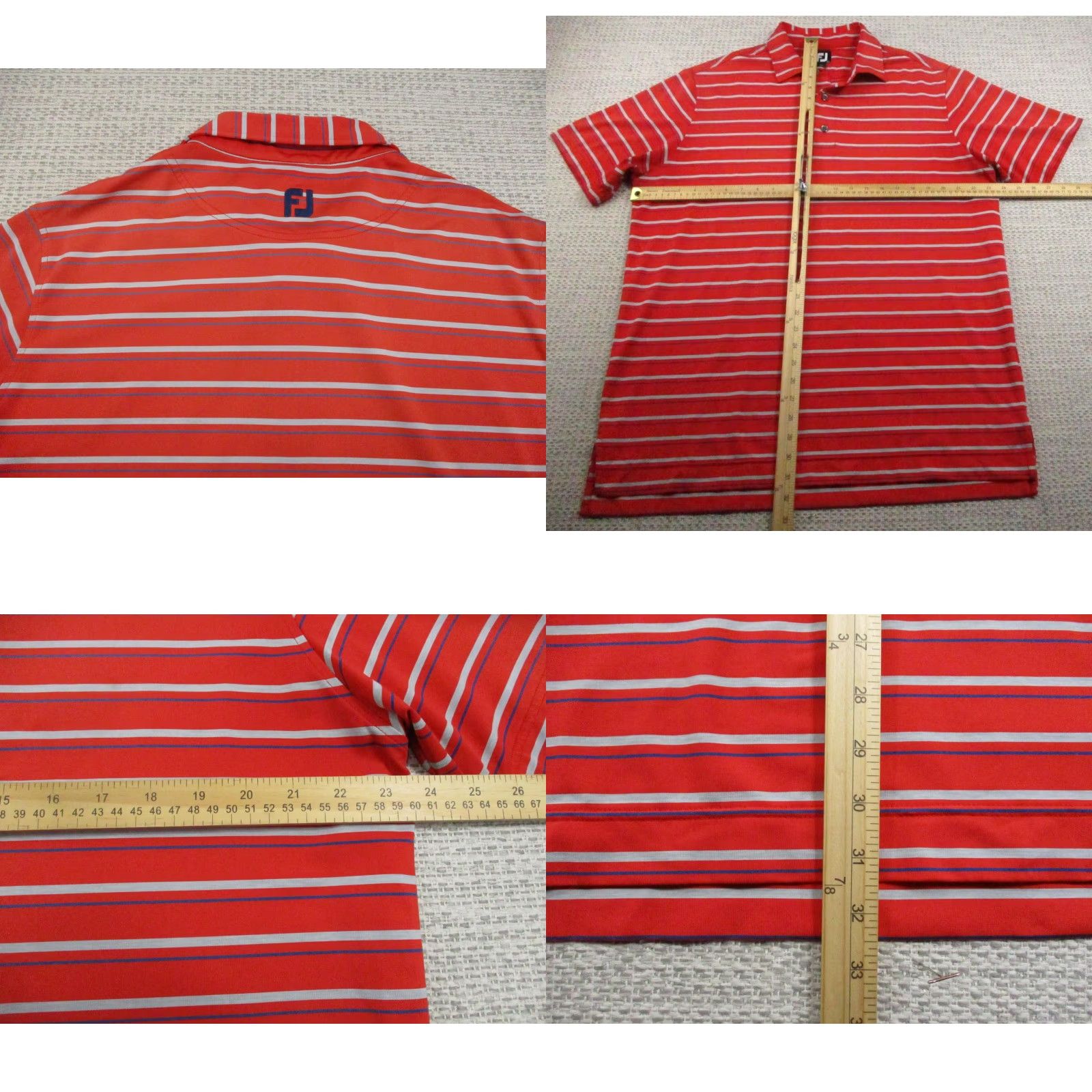 Footjoy FootJoy Polo Shirt Mens Large Red White Blue Stripe Performance Golf FJ Stretch Shirt Size US L / EU 52-54 / 3 - 8 Thumbnail