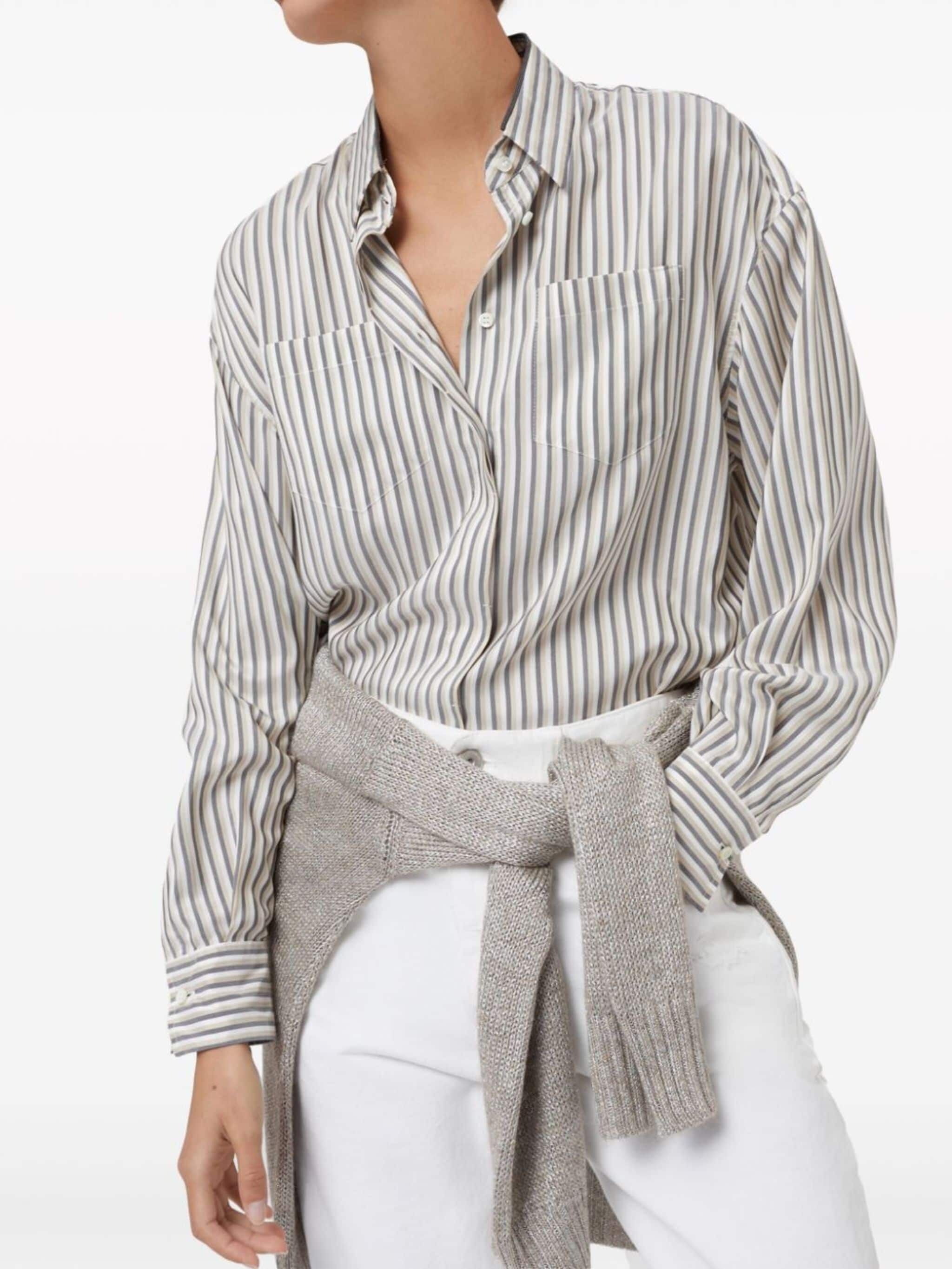 Brunello Cucinelli o1la1rc1a0425 Blouse in White Size L / US 10 / IT 46 - 3 Thumbnail
