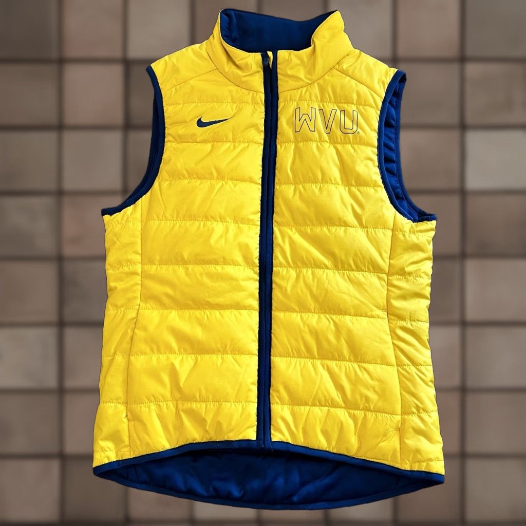 Nike Women's Nike WVU Reversible Puffer Vest Small Yellow Sports Outdoor Casual Size S / US 4 / IT 40 - 1 Thumbnail