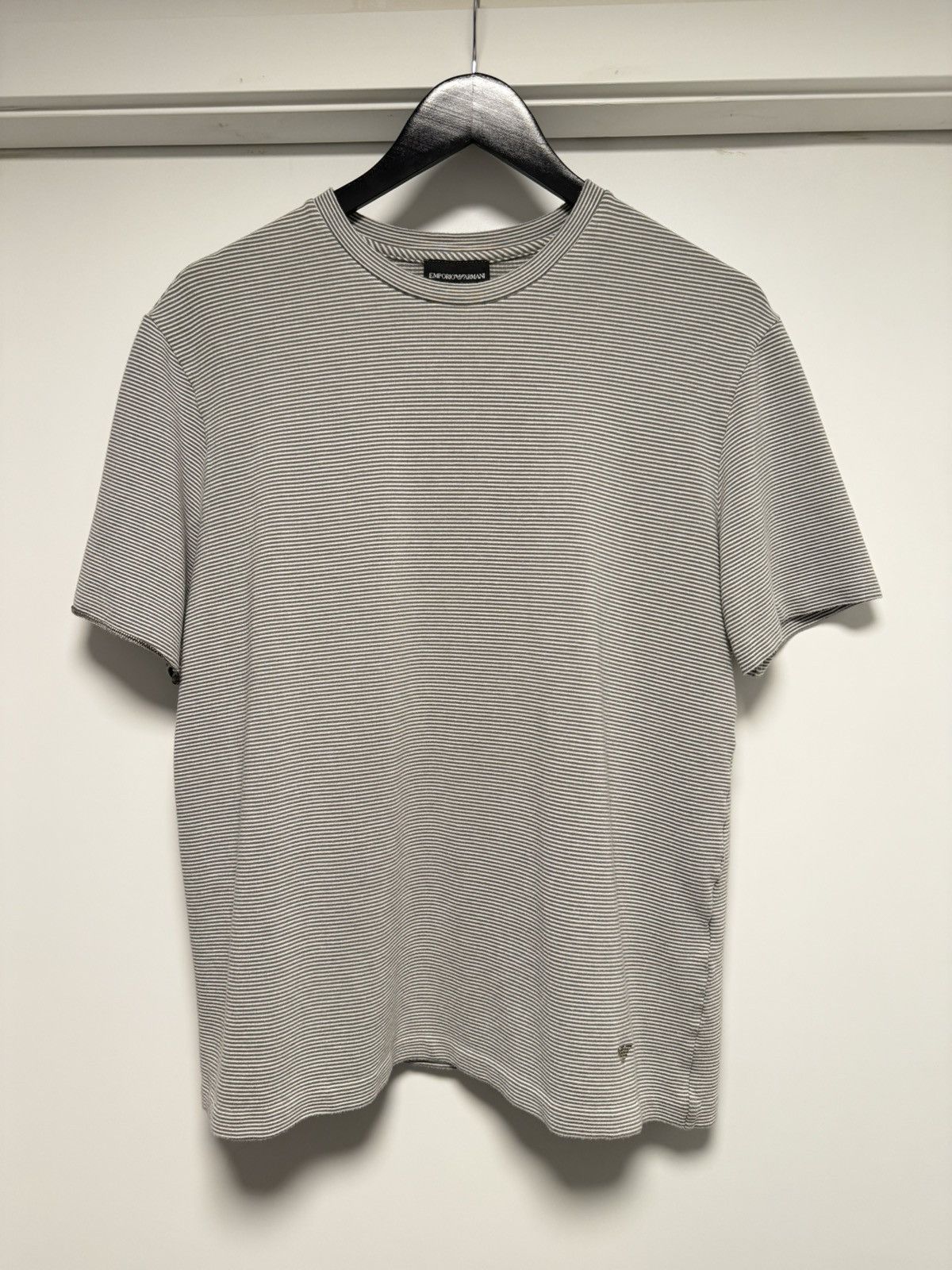 Armani × Emporio Armani Emporio Armani micro striped t shirt Georgio white and grey Size US L / EU 52-54 / 3 - 1 Thumbnail