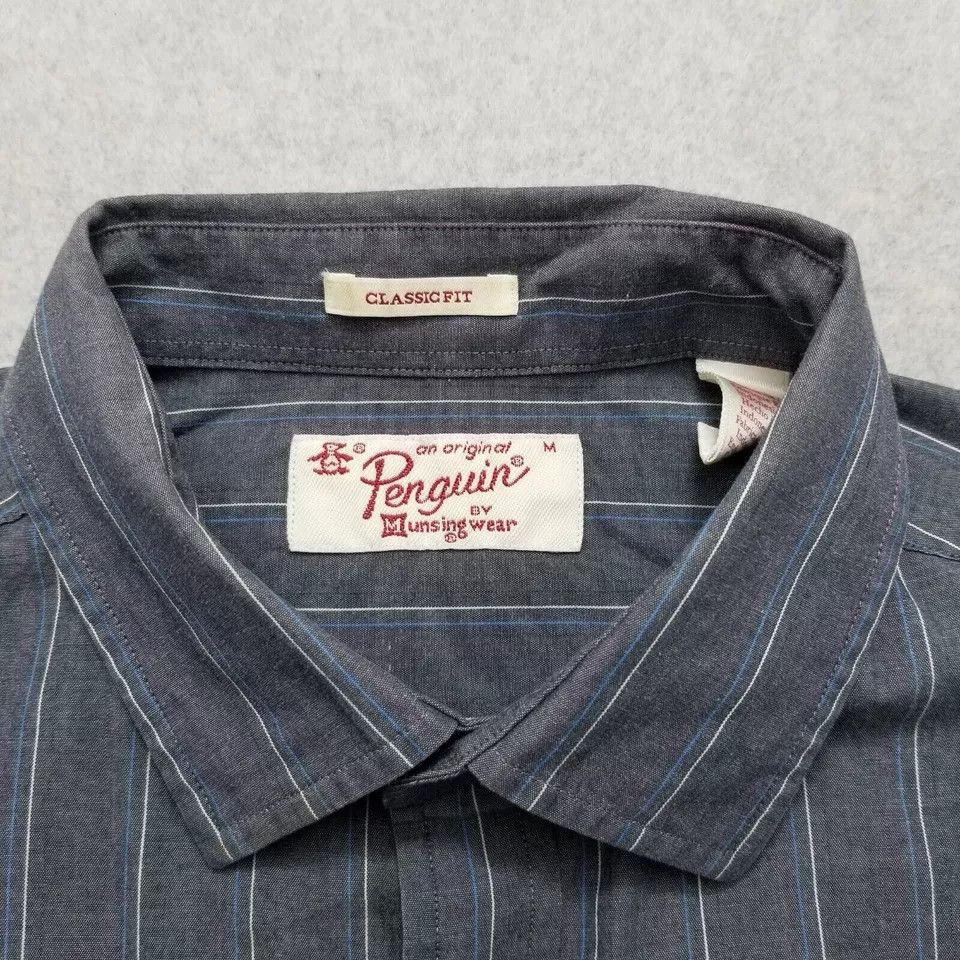 Original Penguin Penguin Shirt Mens Medium Gray Striped Casual Button Down Size US M / EU 48-50 / 2 - 4 Thumbnail