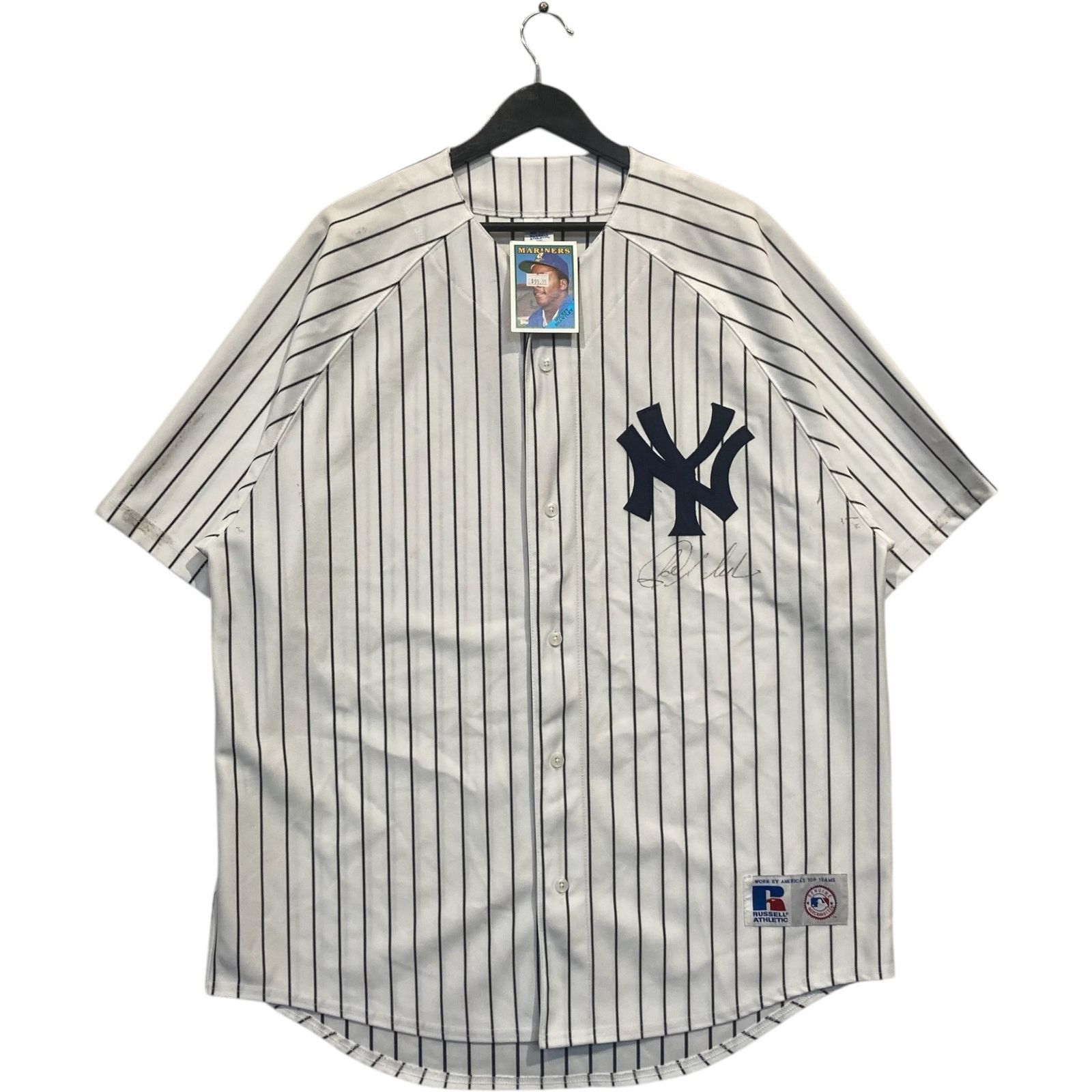 2003 RUSSELL ATHLETIC Yankees ベースボールシャツ VTG 90s Russell Athletic Yankees Jersey T Shirt Pinstripe