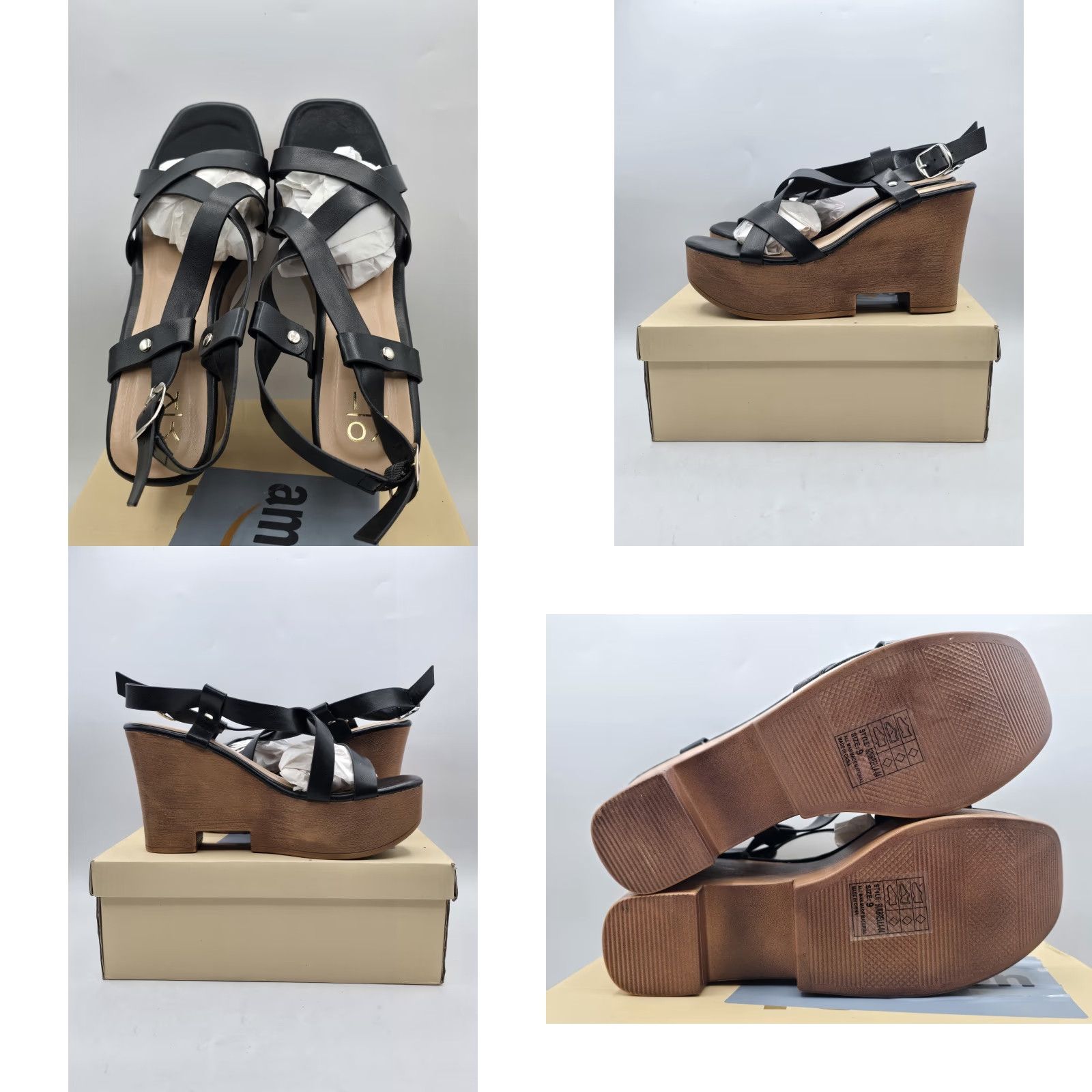Vintage Yoki Womens Black Wedge Sandal Buckle Closure - Size 9 Sandal Open Toe Strappy - 3-3.9 in Heel Casual Womens Size US 9 / IT 39 - 8 Thumbnail