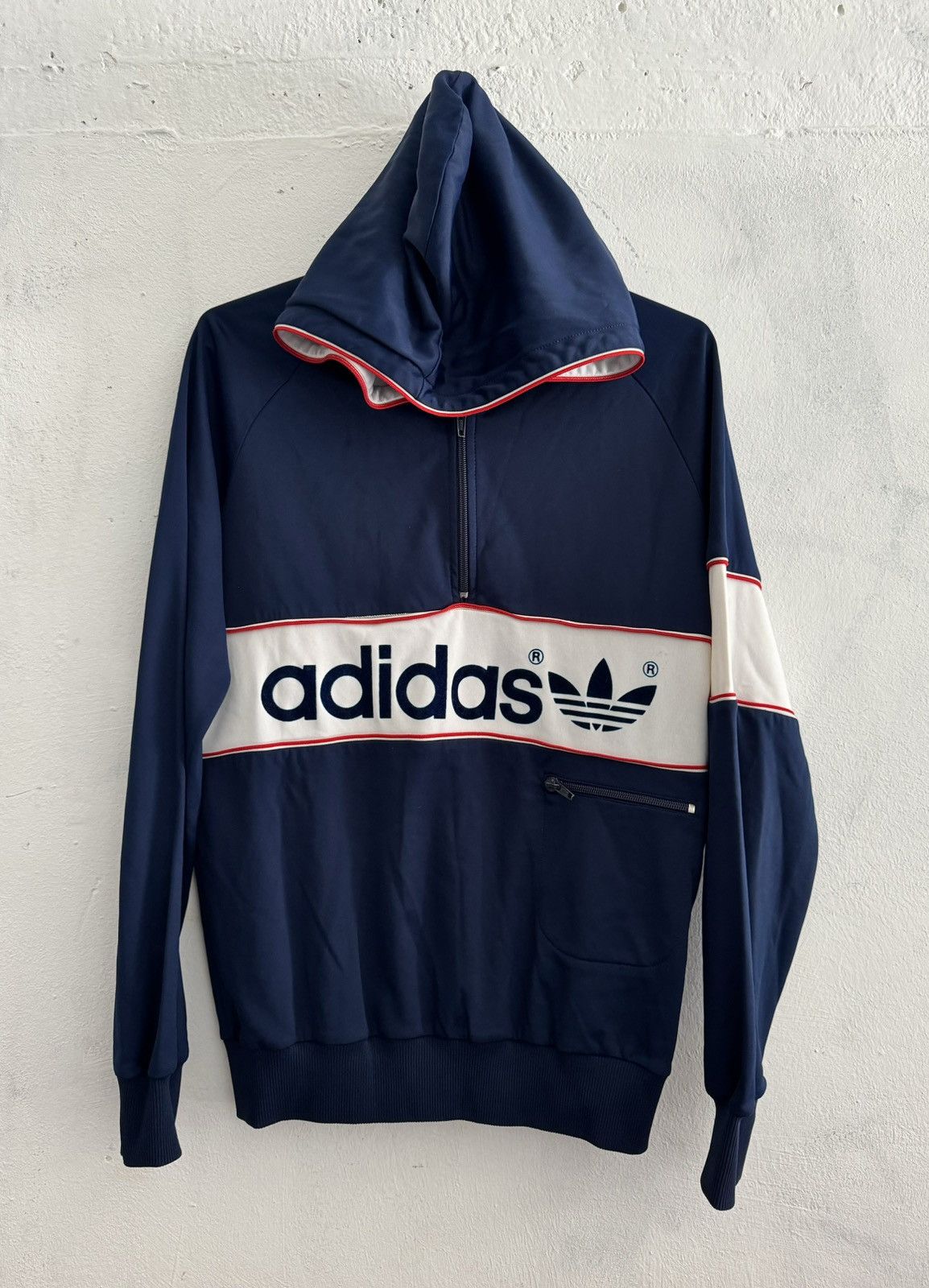 image of Adidas 80's Vintage Hoodie Zip Pocket in Blue, Men's (Size Small)