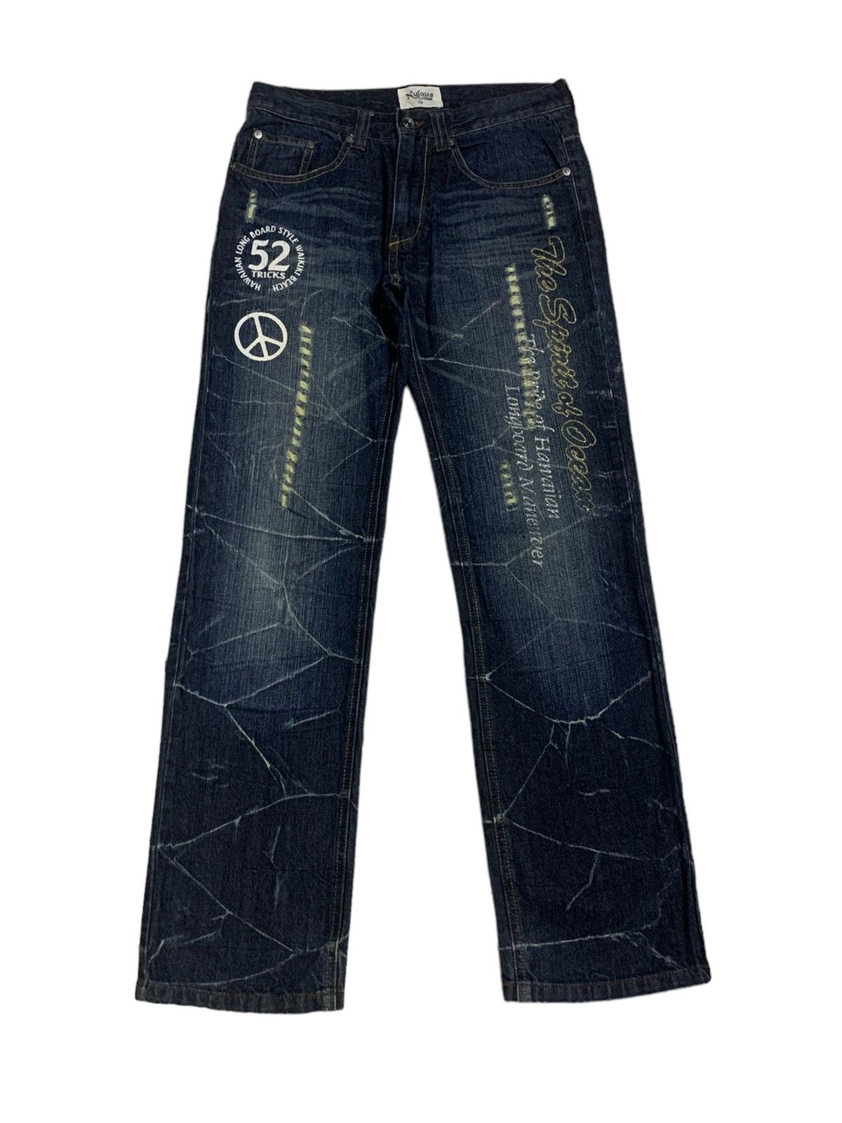 image of In The Attic x Surf Style Nylaus Hawaii The Spirit Of Ocean Distressed Punk Style in Blue (Size 31)