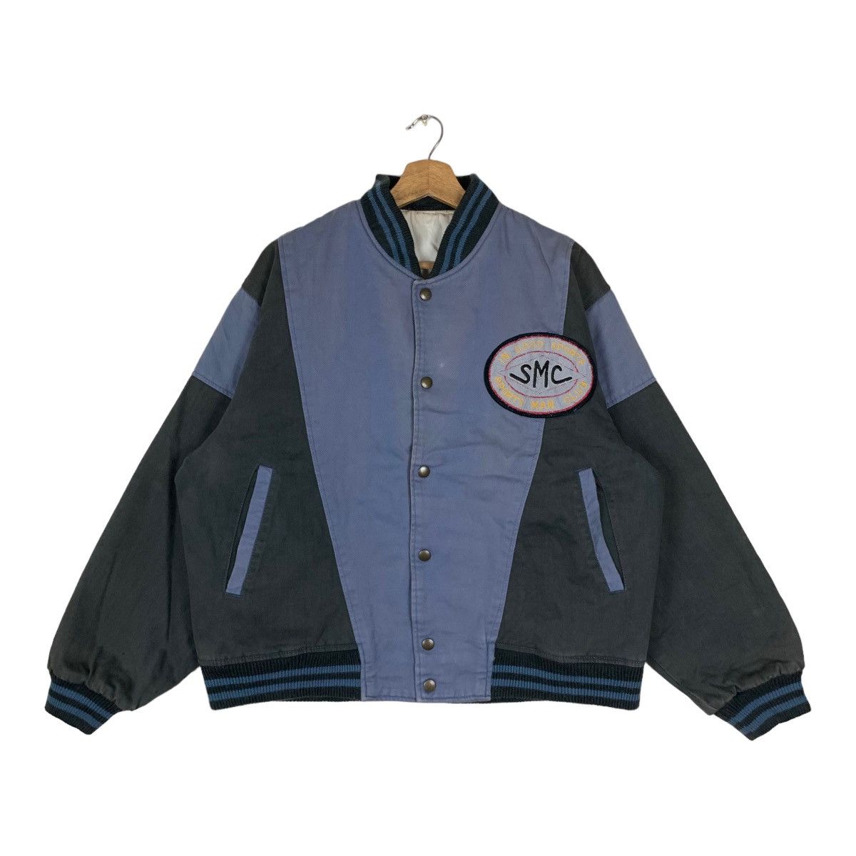 Vintage Sports Man Club Snap Button Two Tone Jacket