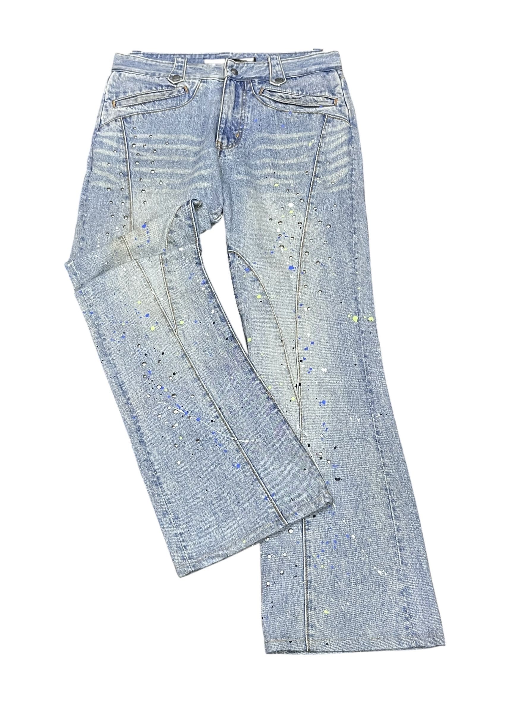 Schlussel 💥Y2K Schlussel Flare Denim Spliced Studs & Splatter RARE Size US 30 / EU 46 - 1 Thumbnail