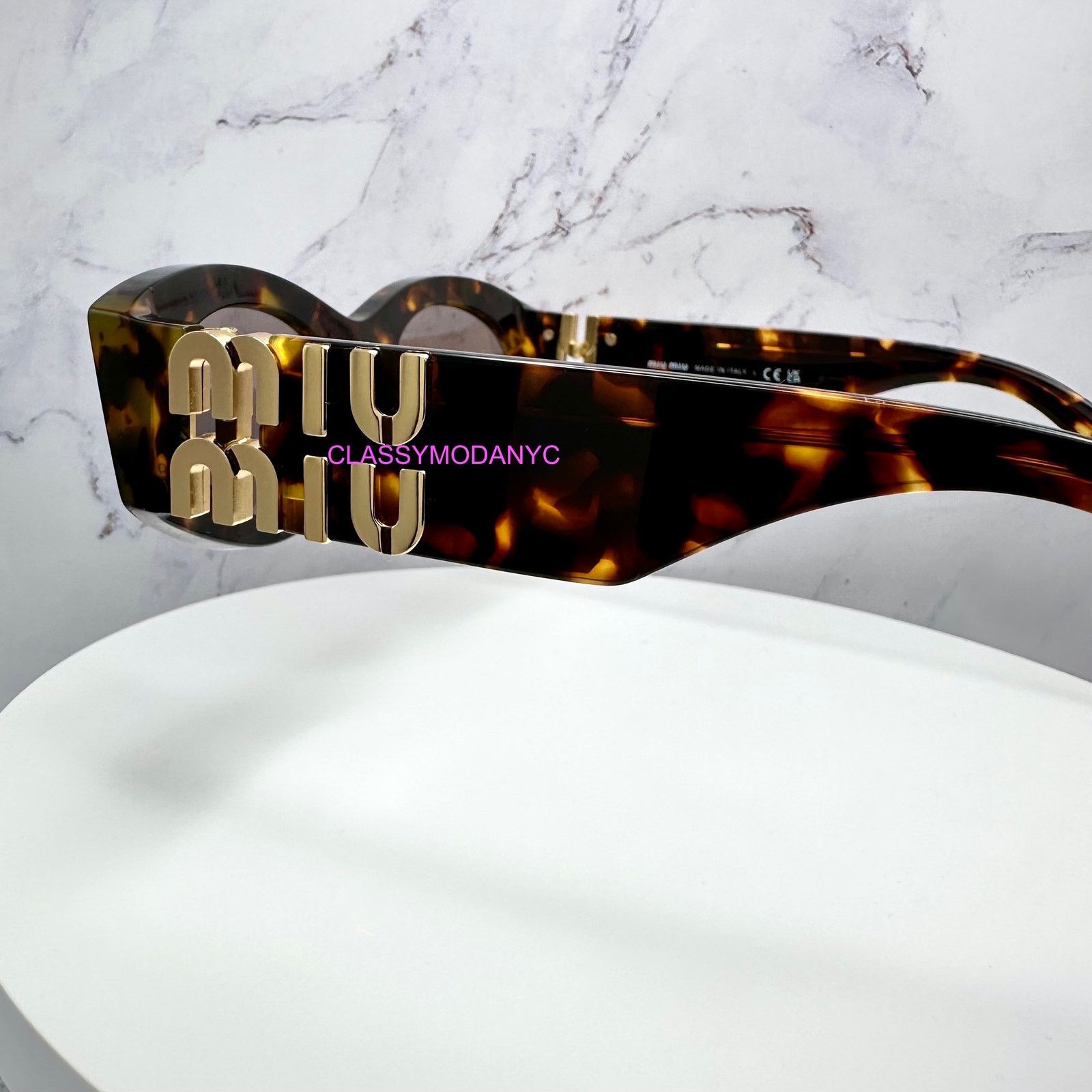 Miu Miu New MIU MIU Sunglasses Brown Tortoise Shell Oval Gold Logo Size ONE SIZE - 15 Thumbnail