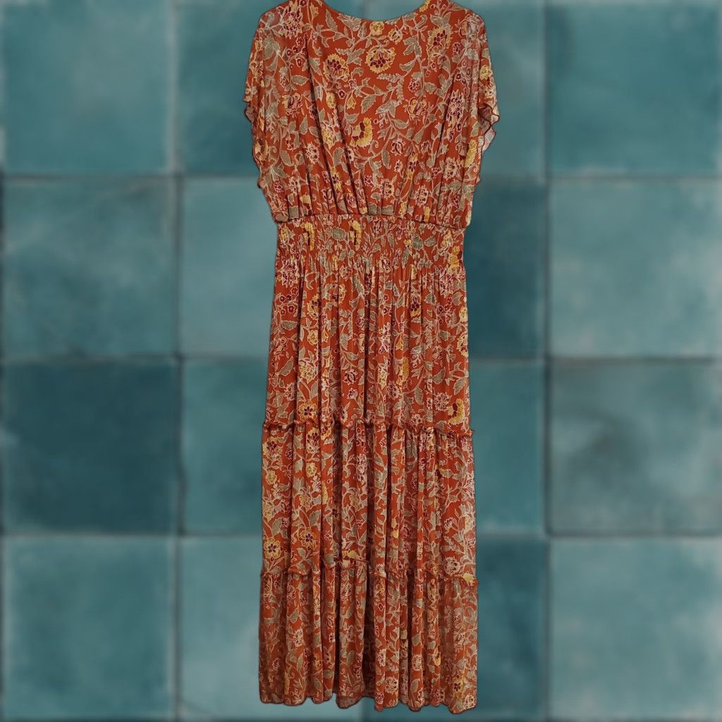 Vintage VINTAGE Kate & Lily Dress Women 14P Orange Floral Maxi Tiered Flowy Western Boho Size XL / US 12-14 / IT 48-50 - 1 Thumbnail