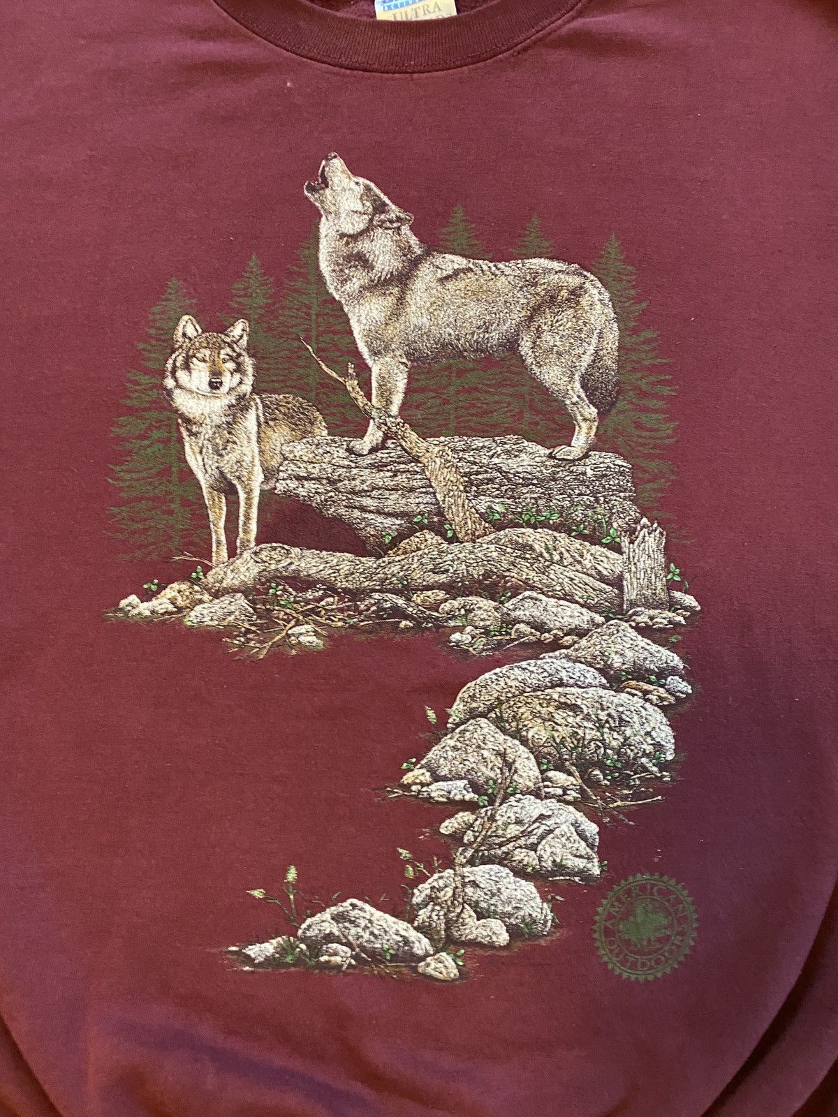 Gildan × Vintage Vintage 90’s Howling Wolf Maroon Crewneck Sweatshirt Size US XL / EU 56 / 4 - 3 Thumbnail