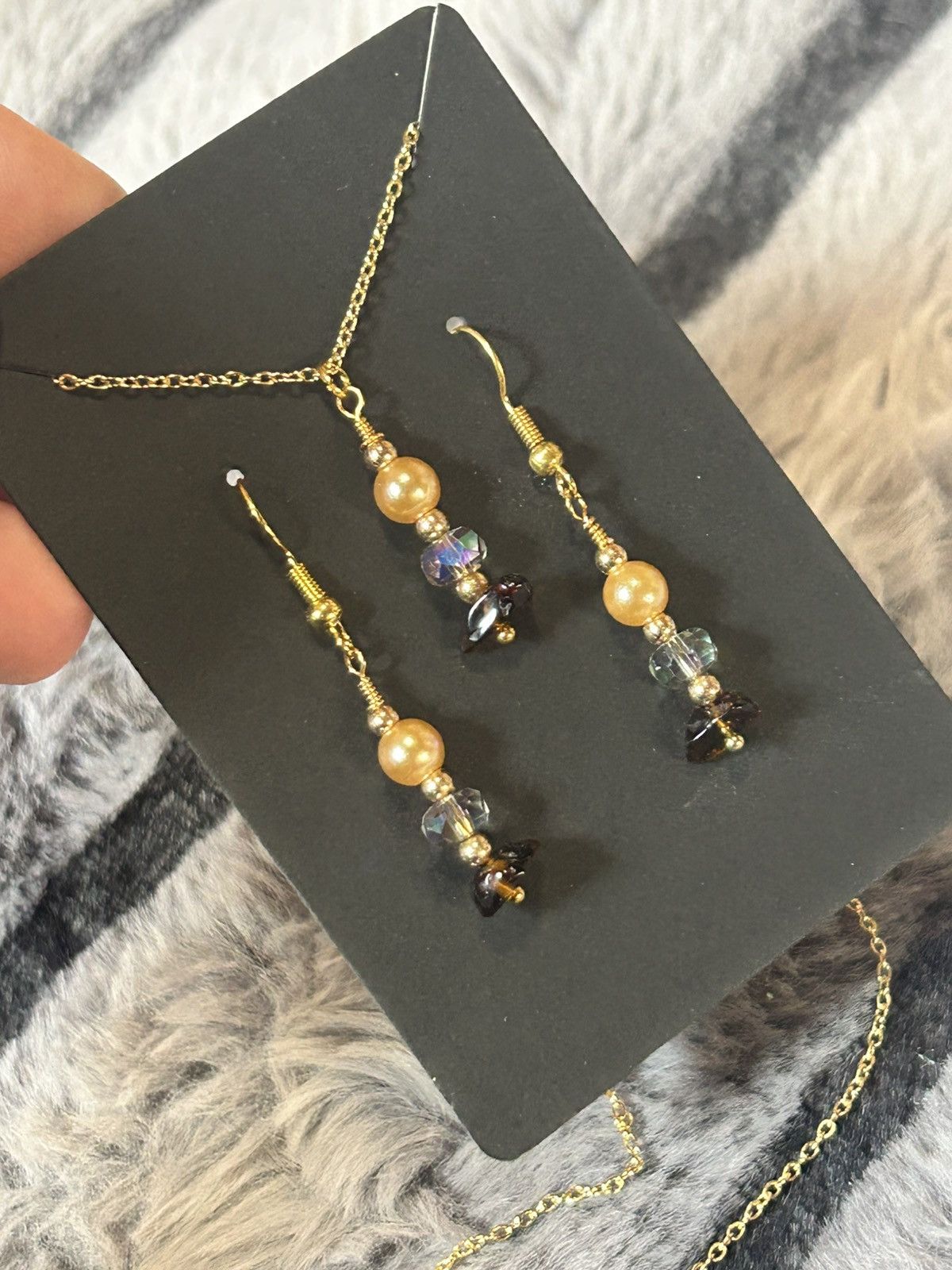 Handmade Handcrafted tigers eye Czech glass pearl crystal set Size ONE SIZE - 1 Thumbnail