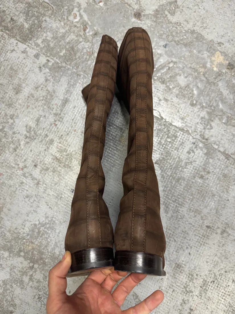 Designer × Vintage × Yves Saint Laurent Yves Saint Laurent Brown Crocodile Effect Leather Ankle Boots Size US 8 / EU 41 - 6 Thumbnail