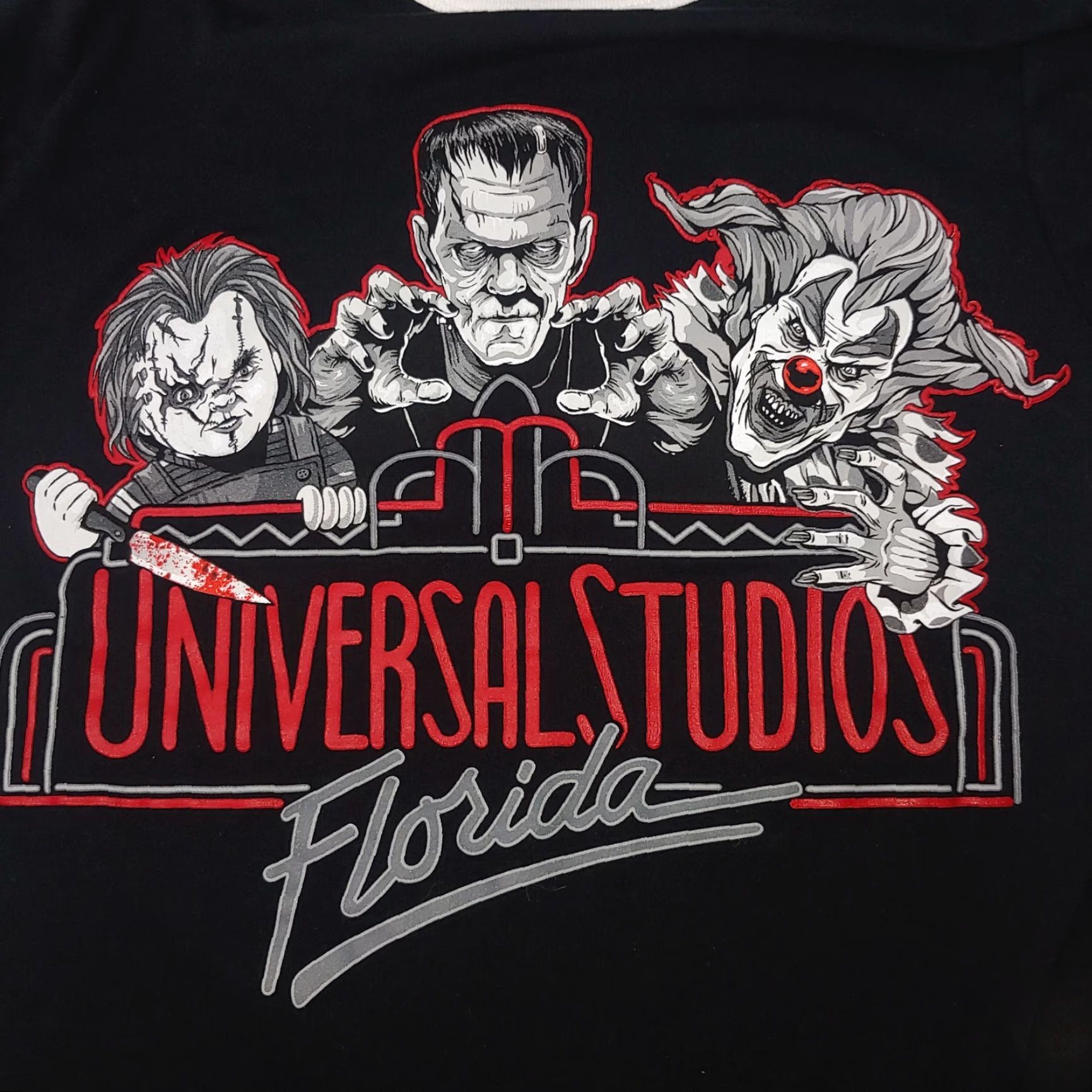 Vintage Universal Studios Halloween Horror Nights Ringer T-Shirt Unisex Small Black 2021 Horror Movie Characters Size US S / EU 44-46 / 1 - 2 Thumbnail