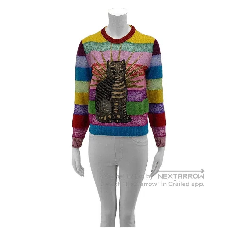 Gucci Gucci Cat Embroidery Colorful Stripe Lace Pullover. Size S / US 4 / IT 40 - 1 Thumbnail