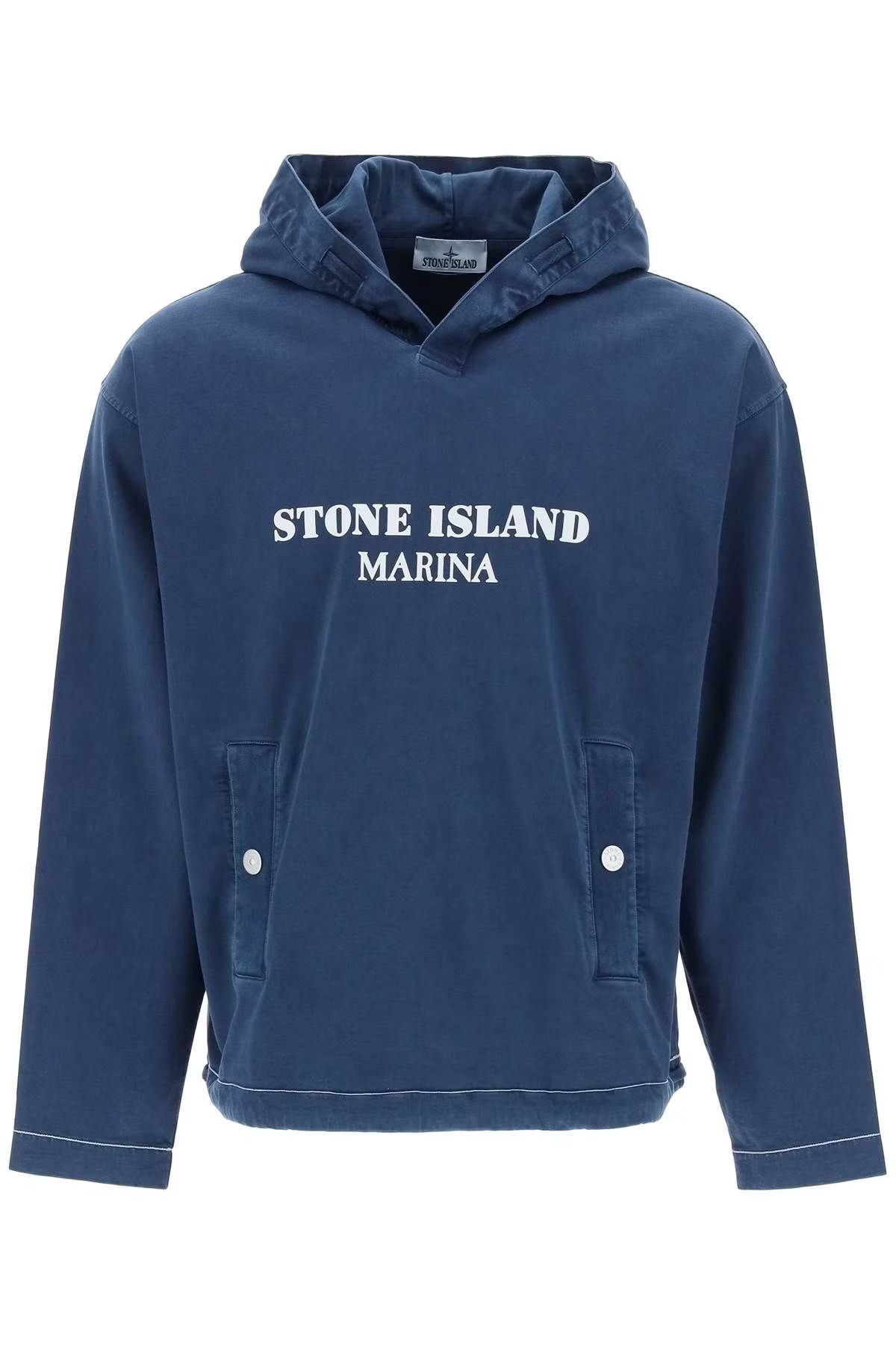 image of Stone Island O1S22I1N0524 Marina Old Treatment Hoodie In Blue, Men's (Size XL)