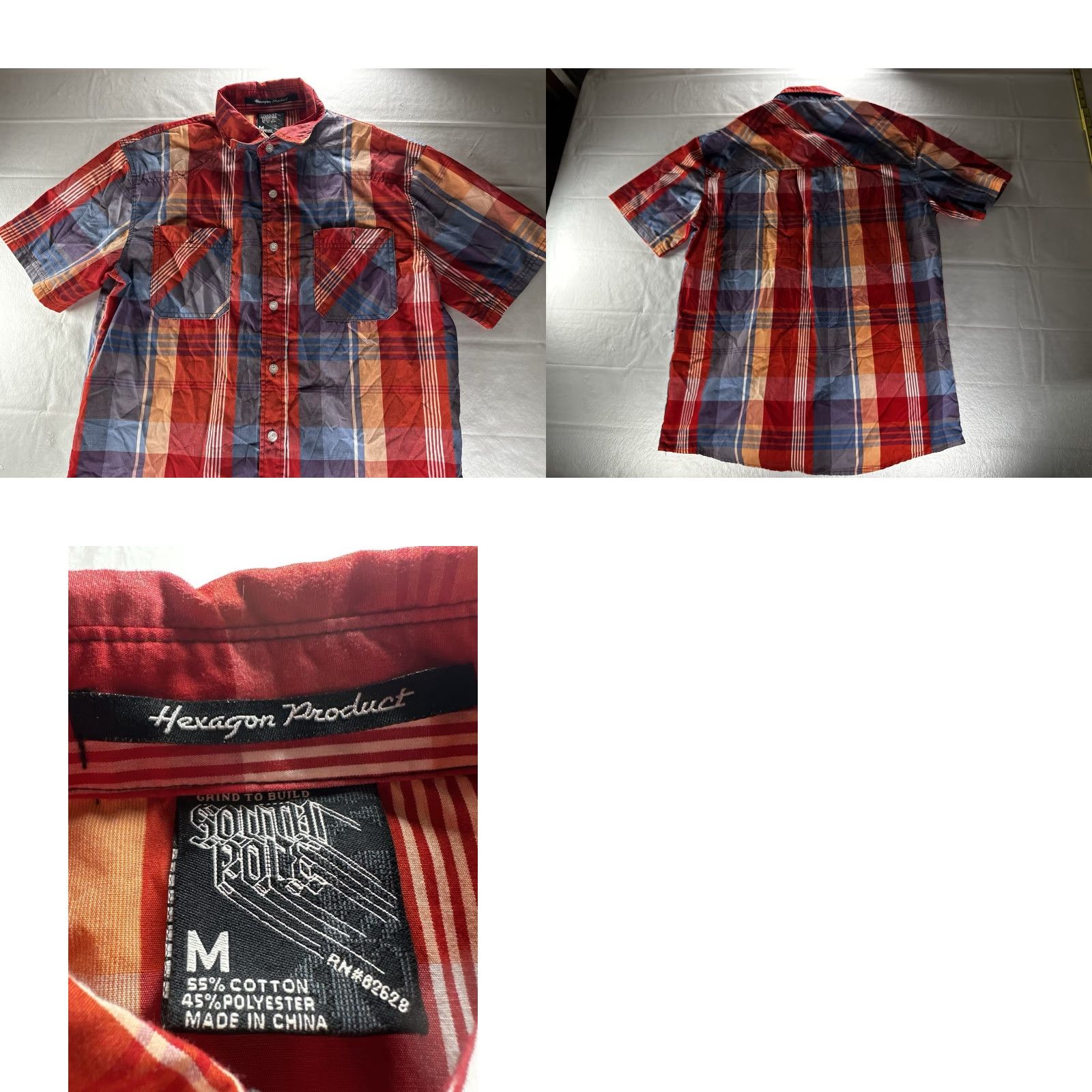 Southpole Southpole Shirt Mens Medium Short Sleeve Button Up Red White Black Plaid" Size US M / EU 48-50 / 2 - 8 Thumbnail