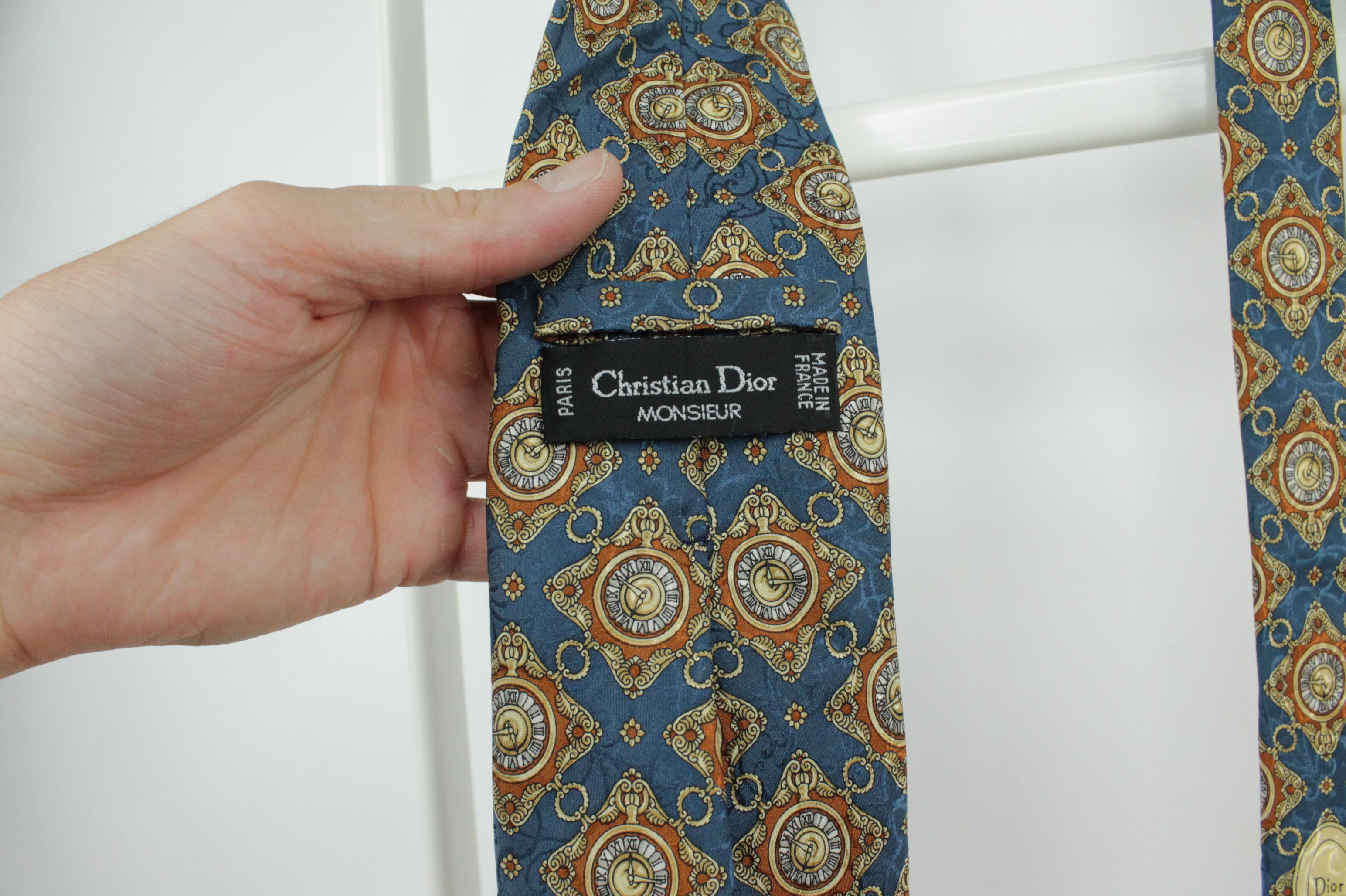 Christian Dior Monsieur Christian Dior Monsieur Hand Made Clock Print Silk Tie Size ONE SIZE - 4 Thumbnail