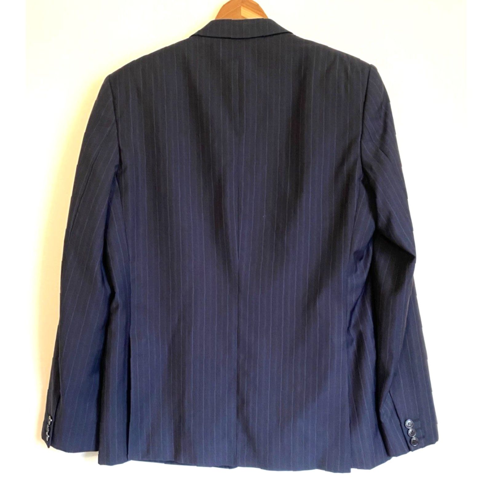Versace VINTAGE Versace Collection Men's Wool Suit Jacket Navy 40 IT 50 Single-Breasted Two-Button Striped 3-Button Sleeve Regular Adult Mens Size 40R - 2 Thumbnail