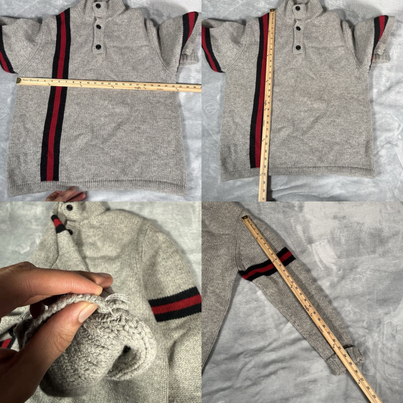 Gap VINTAGE GAP Mock Neck Henley Sweater Mens M Knit Striped Wool Gray Size US M / EU 48-50 / 2 - 8 Thumbnail