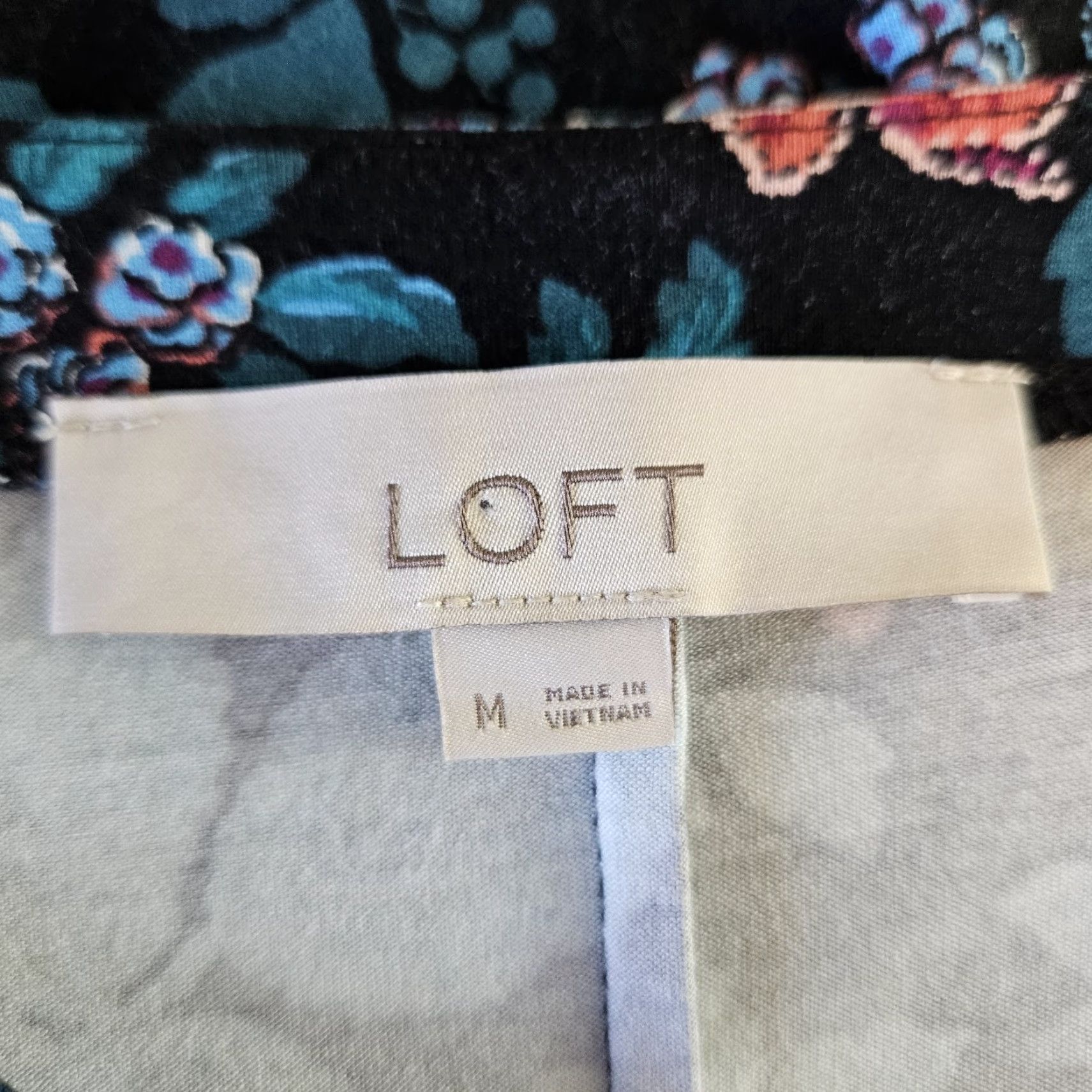 Loft Ann Taylor LOFT Womens Dress Short Sleeve Teal Pink Floral Rayon Knee Length M Multicolor T-Shirt Dress Womens Size 32" / US 10 / IT 46 - 5 Thumbnail