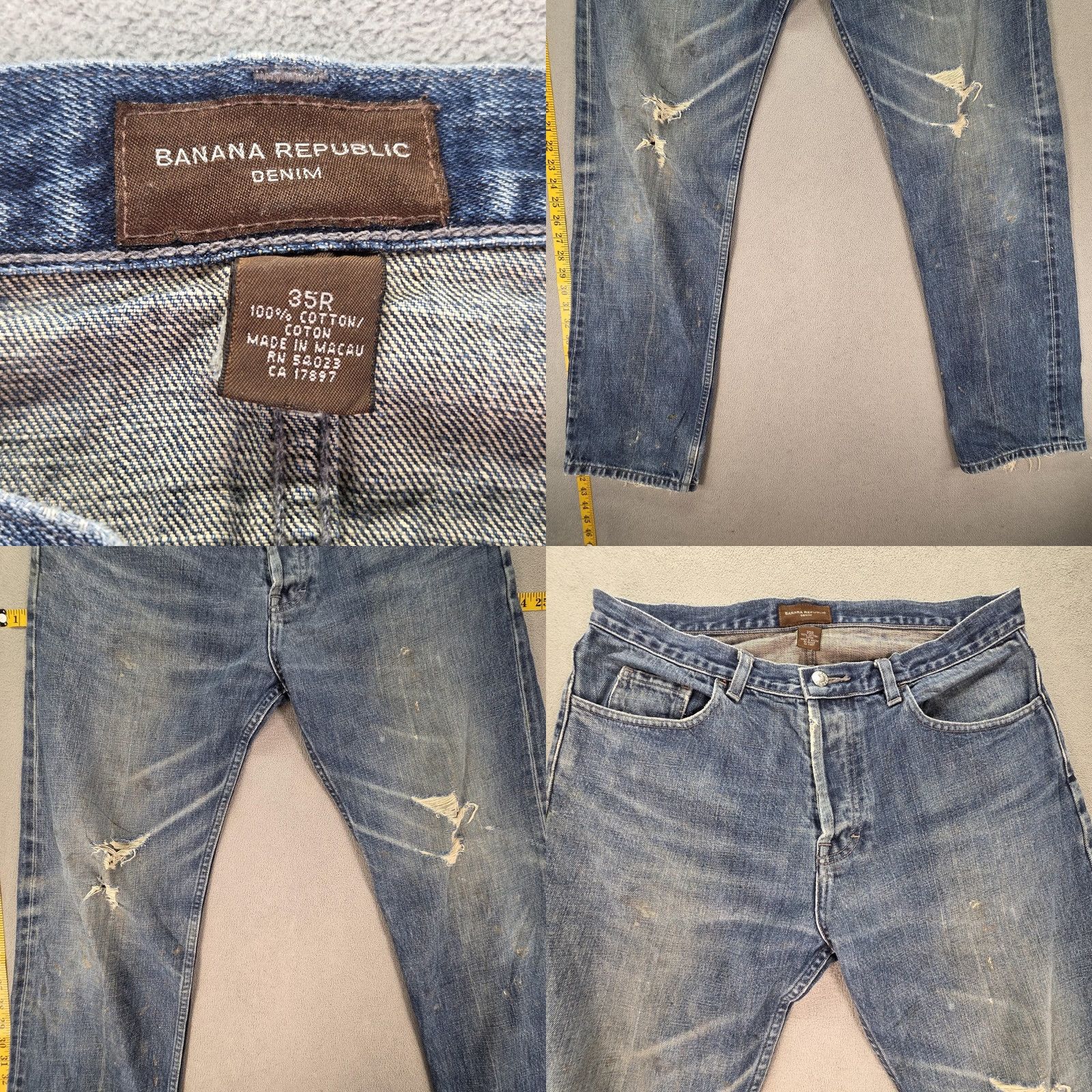 Banana Republic Banana Republic Jeans Mens Straight Denim Blue Medium Wash Distressed 33x31 W38a 33in Inseam 31in Waist 33in Button Fly Pockets Vintage No Size US 33 - 8 Thumbnail