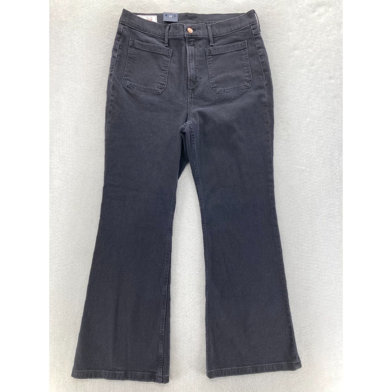 Gap GAP Jeans Women's 70s Flare Black Denim High Rise Stretch retro Y2K 14 Short Regular Collection Size 24" / US 00 / IT 34 - 2 Thumbnail