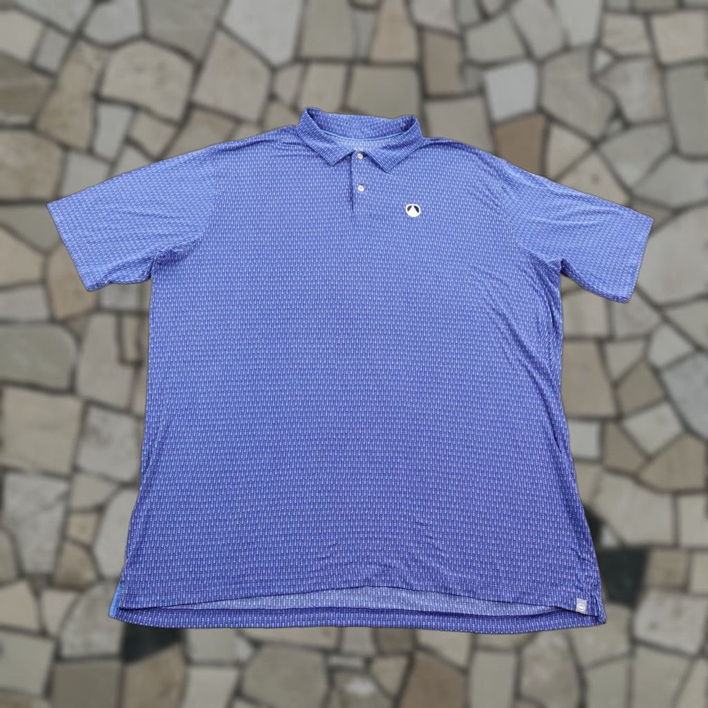 Peter Millar Polo Shirt Mens 2XL Blue Seaside Performance Golf Stretch Print Geometric