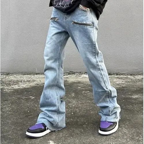 Jean Retro Washed Blue Baggy Flare Jeans Size US 31 - 2 Thumbnail