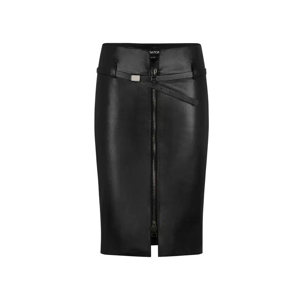 Tom Ford o1loc1c0125 GCL864 Leather Midi Skirt in Black Size 24" / US 00 / IT 34 - 1 Thumbnail