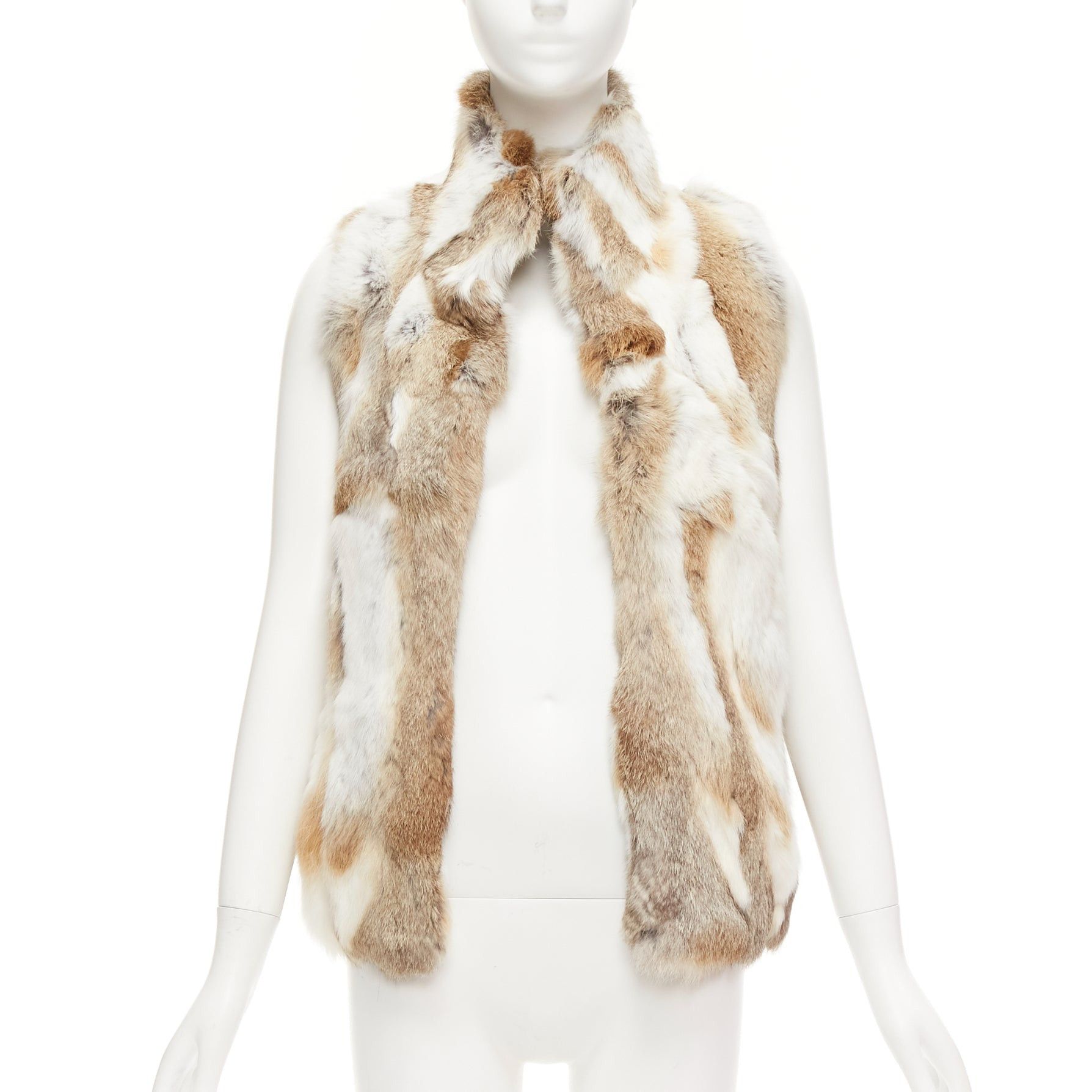 Other EAVES brown white rabbit fur patchwork hi neck sleeveless vest jacket S Size S / US 4 / IT 40 - 1 Thumbnail