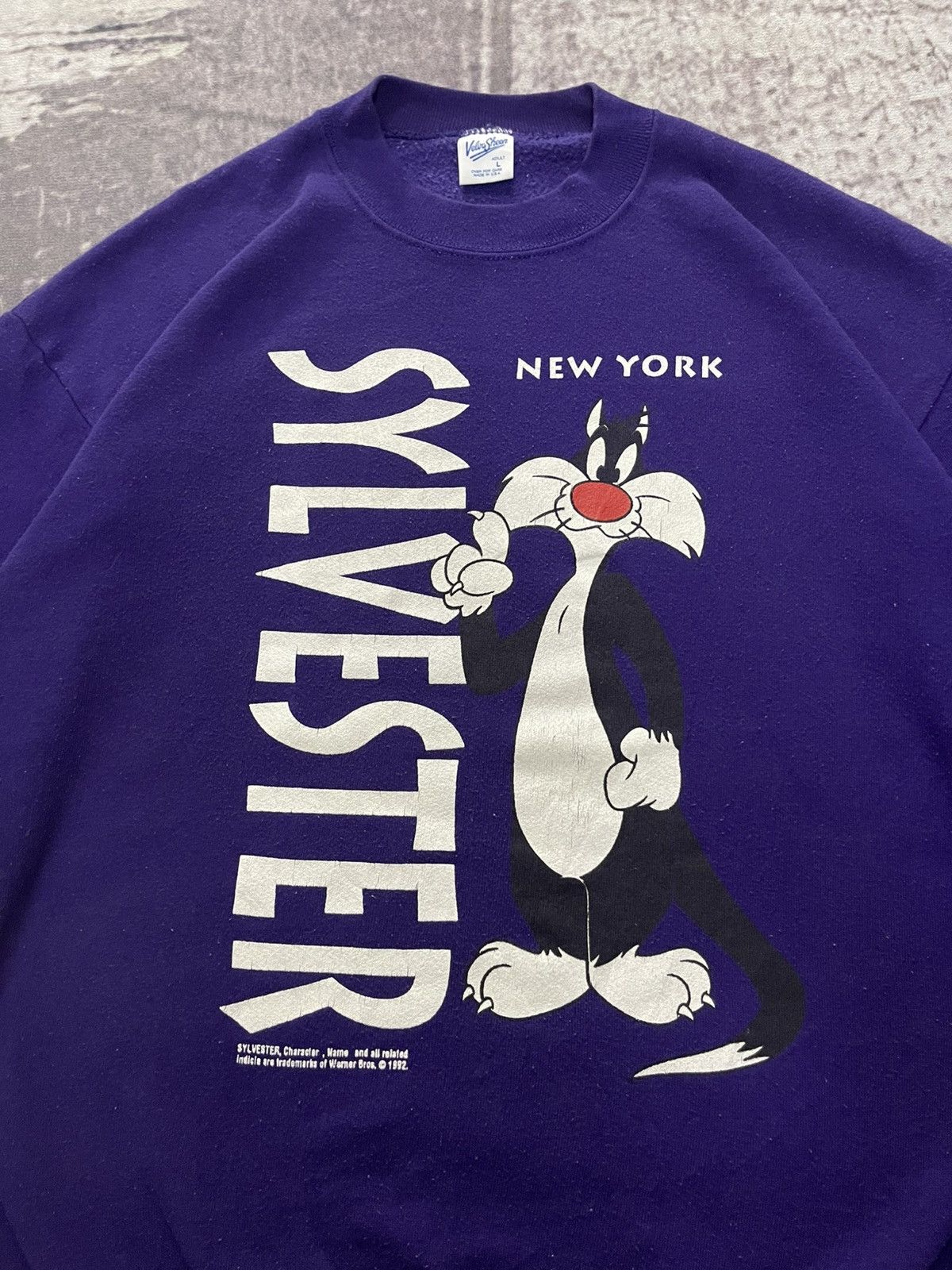 Warner Bros VINTAGE 90s SYLVESTER THE CAT BIG PRINT CREWNECK Size US L / EU 52-54 / 3 - 6 Thumbnail