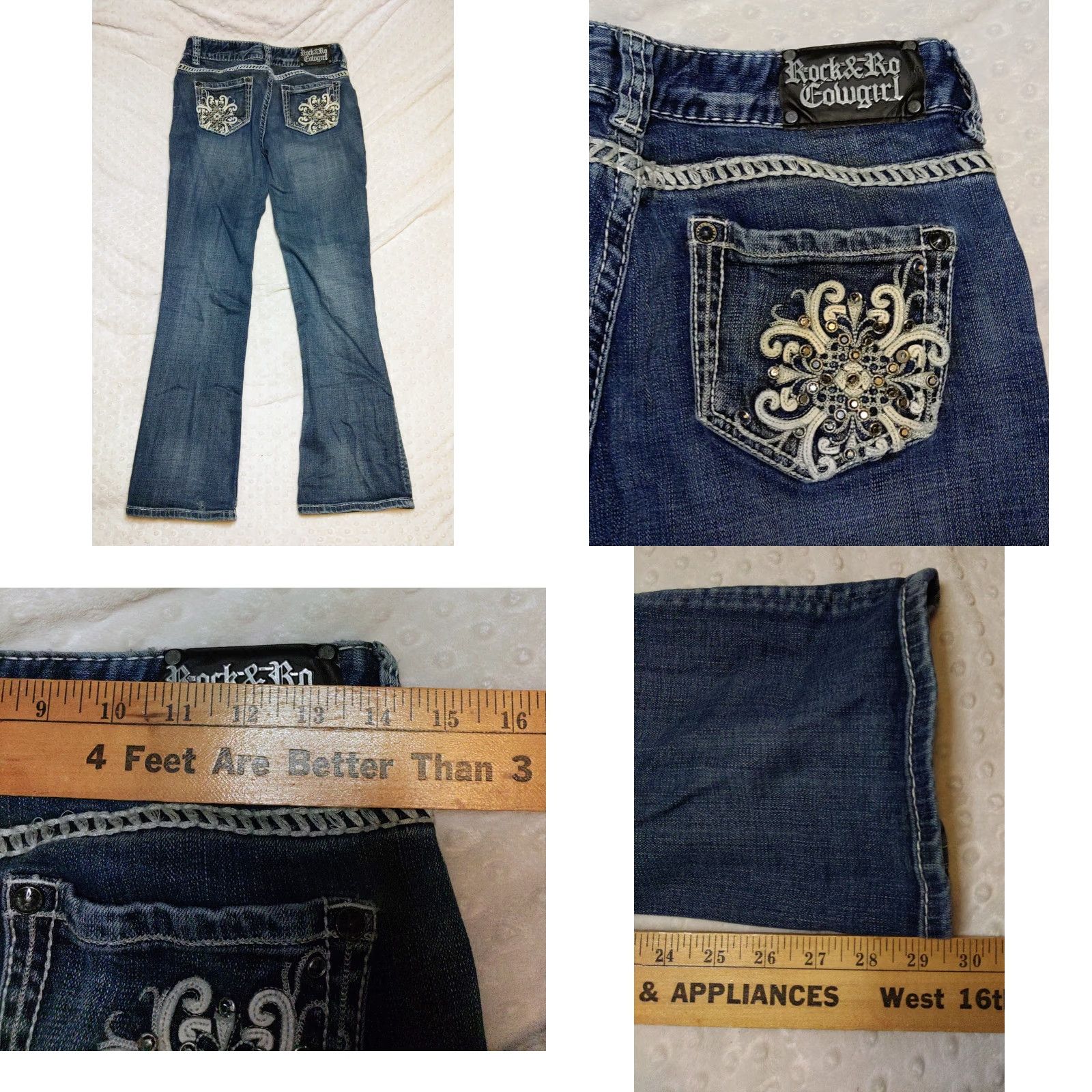 Denime Rock & Roll Cowgirl Denim Jeans Women 28x30 Mid Rise Bootcut Stretch Rhinestone Size 28" / US 6 / IT 42 - 8 Thumbnail