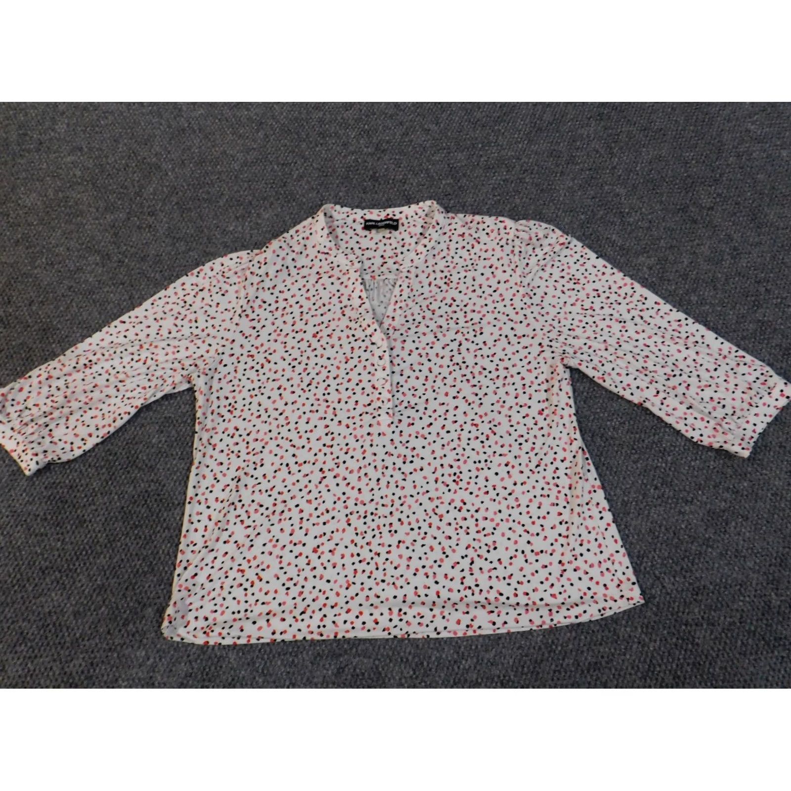 Karl Lagerfeld Karl Lagerfeld Blouse Women Top M White Dots Knit V-Neck Button Pullover Casual Size M / US 6-8 / IT 42-44 - 5 Thumbnail