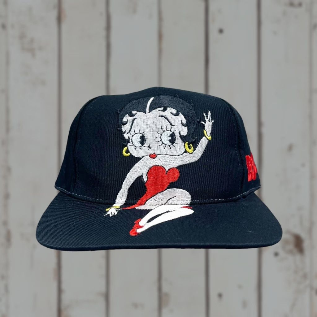 Logo 7 VINTAGE Betty Boop Hat Snapback Black 1995 Big Logo Adjustable Mens Cap 90s Cartoon Vintage Size ONE SIZE - 1 Thumbnail