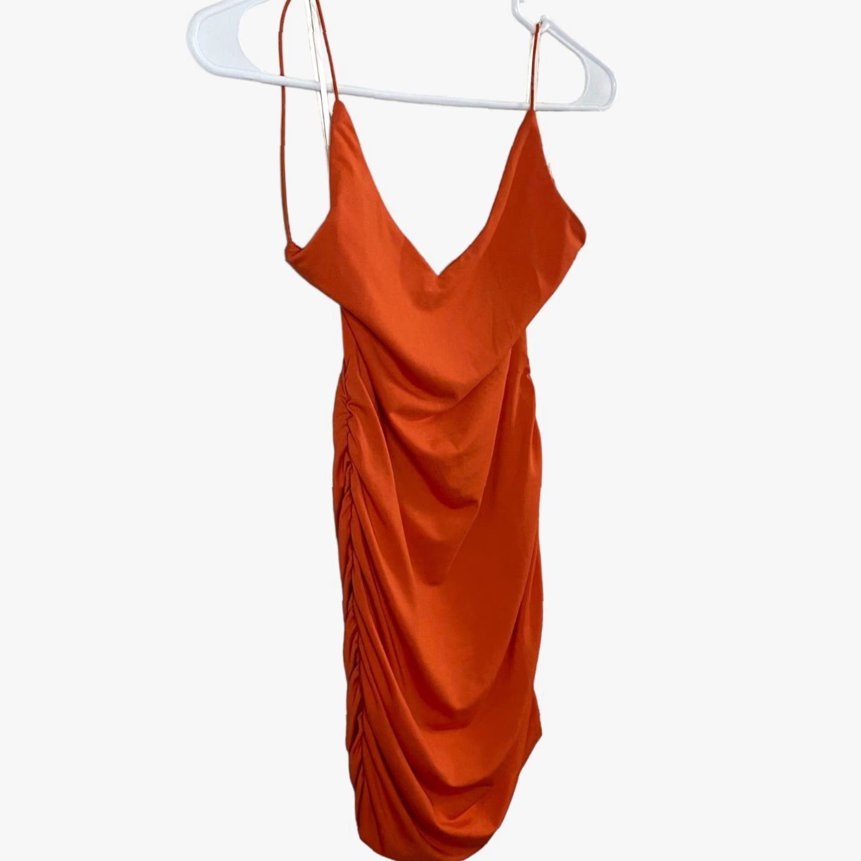 PRINCESS POLLY VINTAGE Princess Polly Ruched Bodycon Low-Back V-Neck Mini Dress Women's Size 2 Orange Size XS / US 0-2 / IT 36-38 - 3 Thumbnail